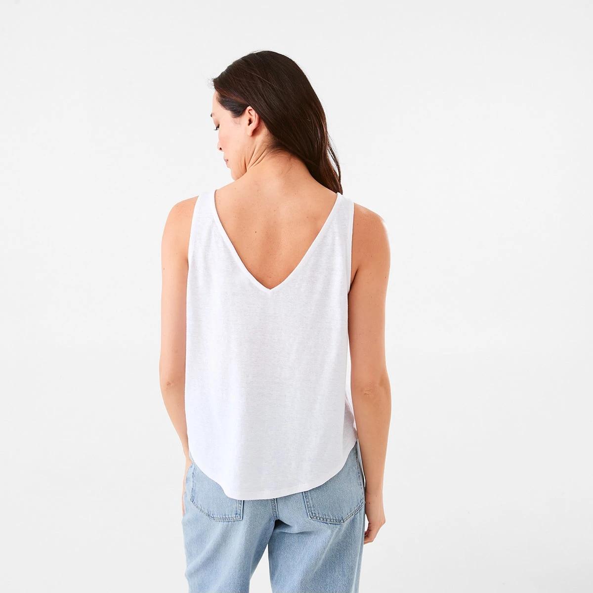 2 Sleeveless Linen Blend V-Neck Tank Top WHITE, 2 of 6