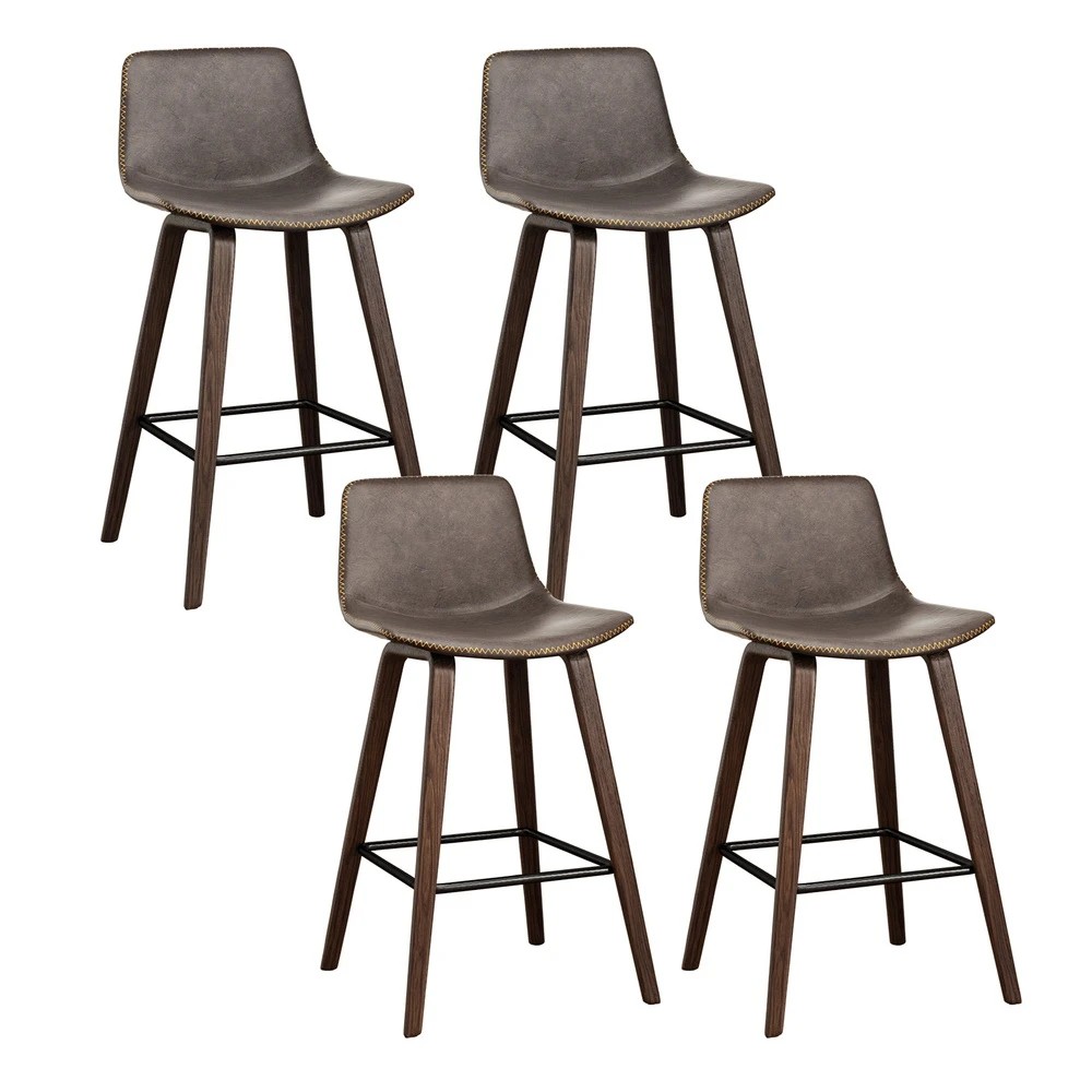 1 Artiss 4x Bar Stools Vintage Leather Wooden - Brown, 1 of 5
