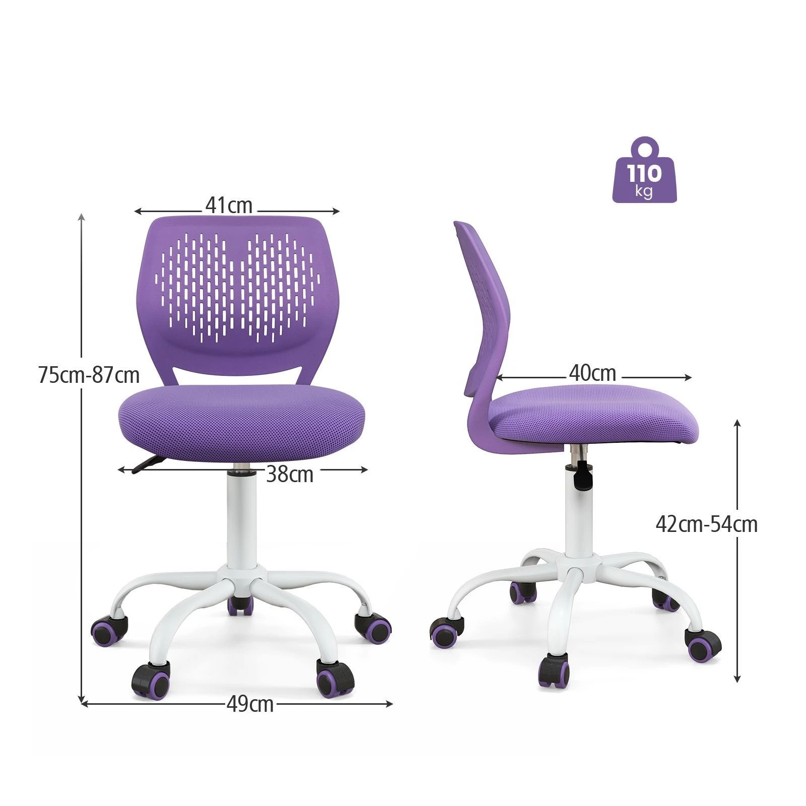 2 Costway Swivel Chair Teens Desk Chair w/Adjustable Height - Purple, 2 of 6