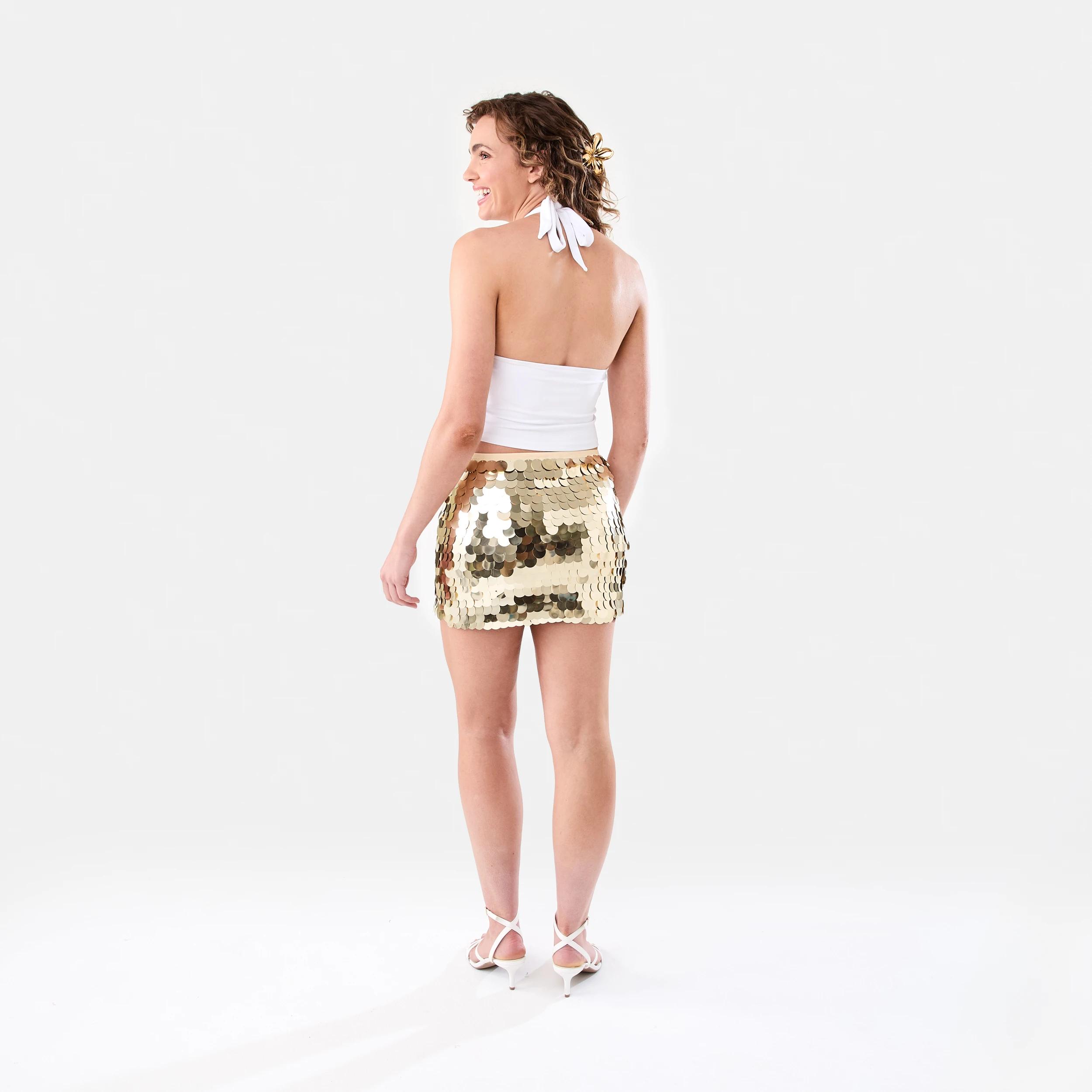 4 Sequin Disc Mini Skirt Champagne, 4 of 7