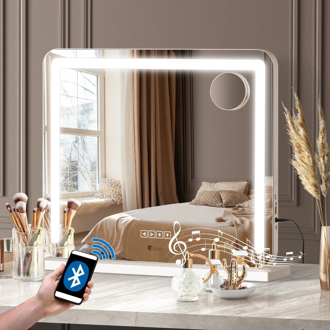 2 Oikiture Bluetooth Hollywood Led Makeup Mirror 60x52cm Vanity Wall Mirrors
 - White, 2 of 7