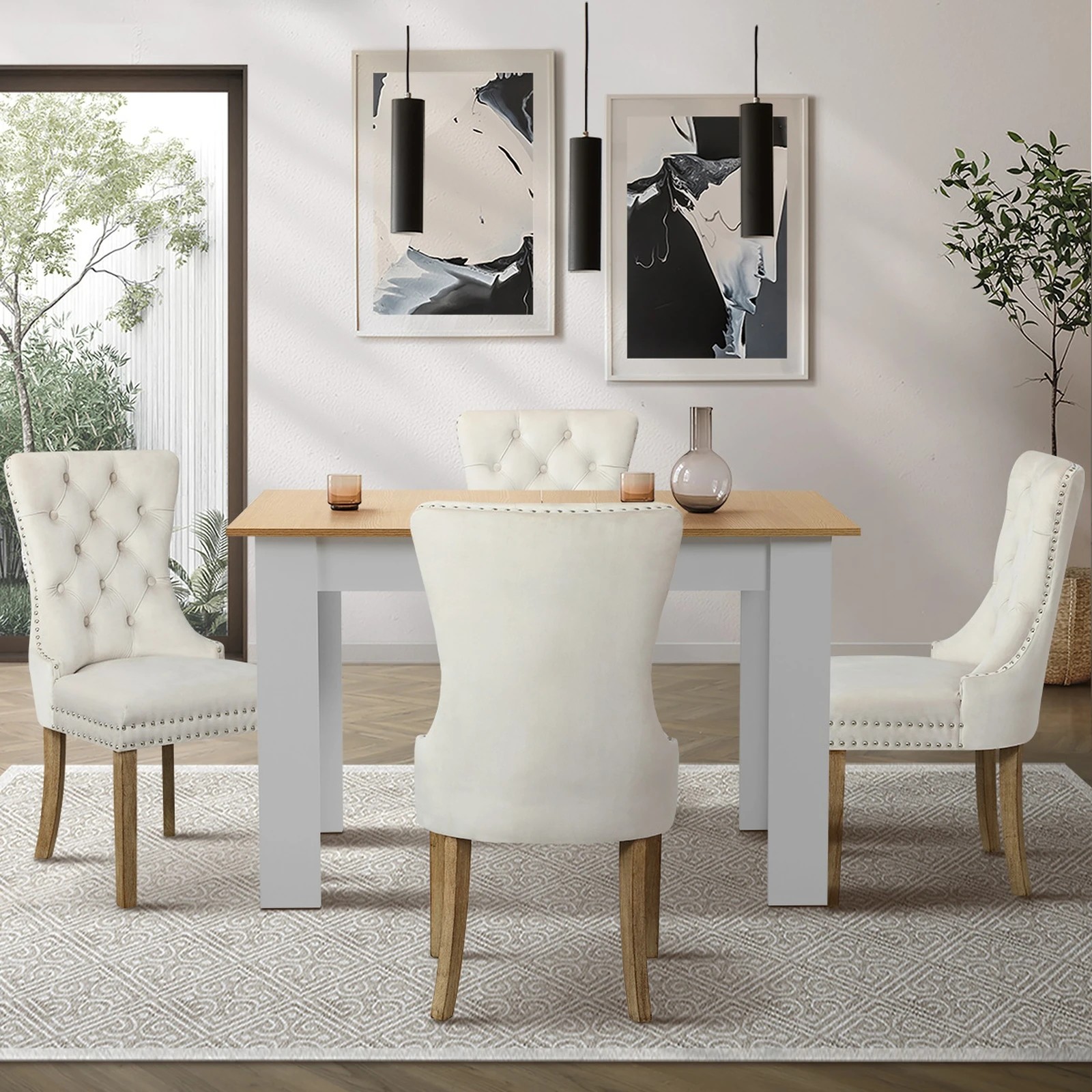 3 Oikiture 160cm Extendable Dining Table With 4pcs Dining Chairs Velvet
 - Multi, 3 of 10