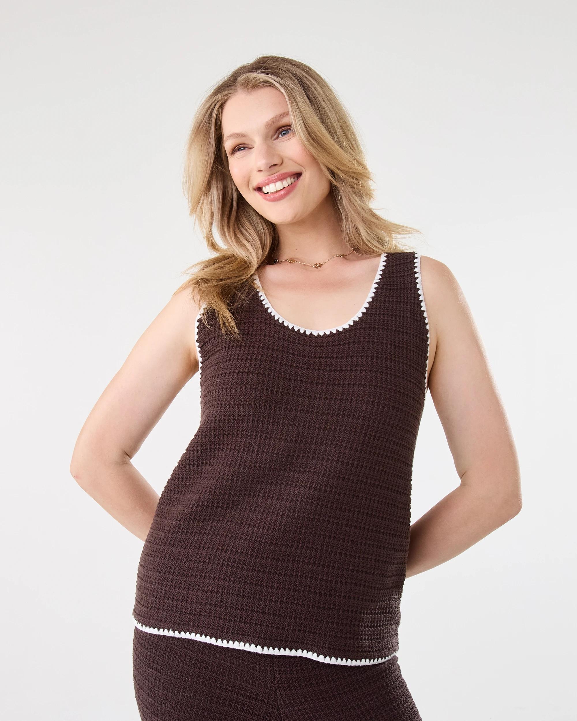 1 Stitch Edge Crochet Tank Melt Brown, 1 of 10