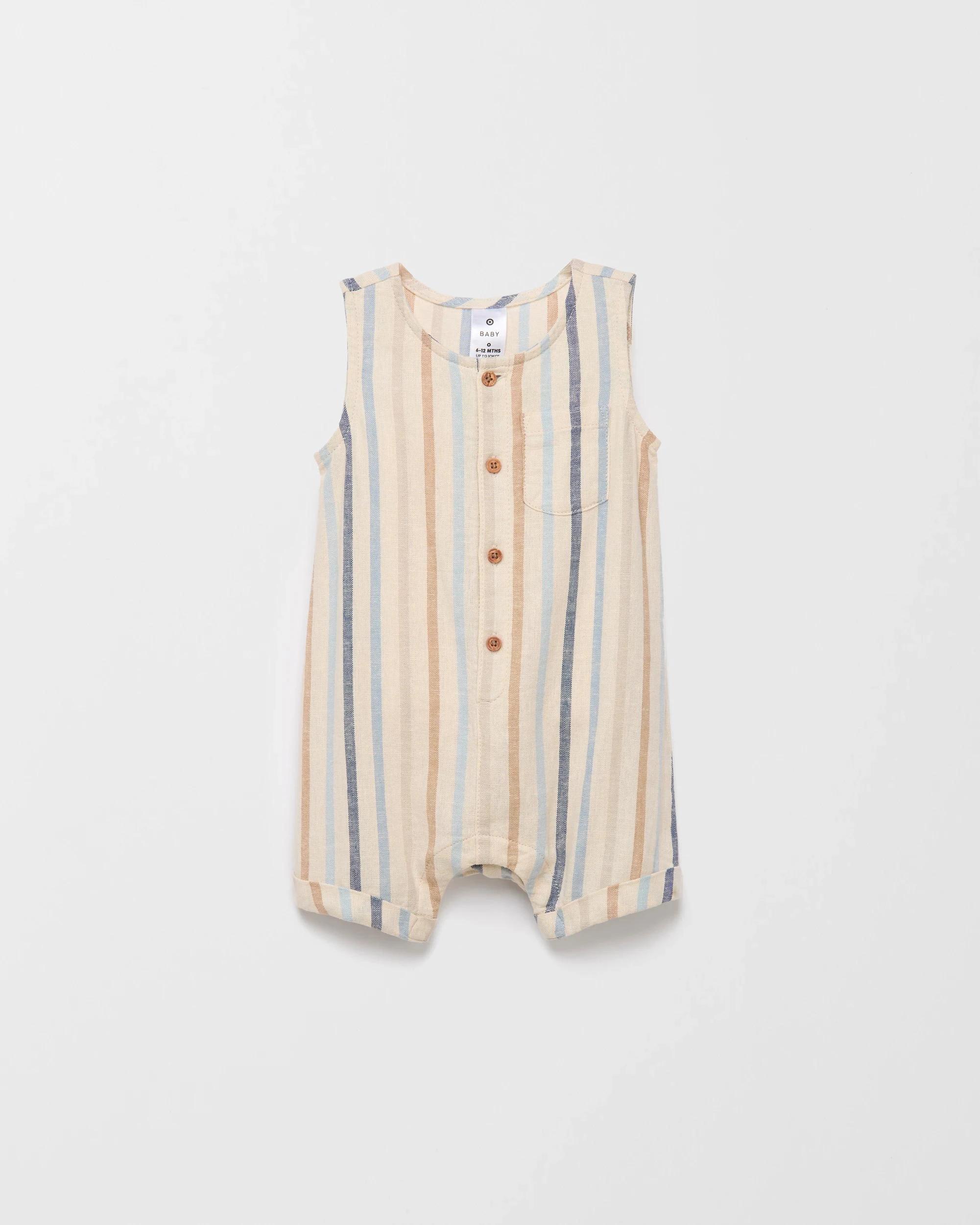 1 Target Linen Blend Baby Short Romper STRIPE, 1 of 2