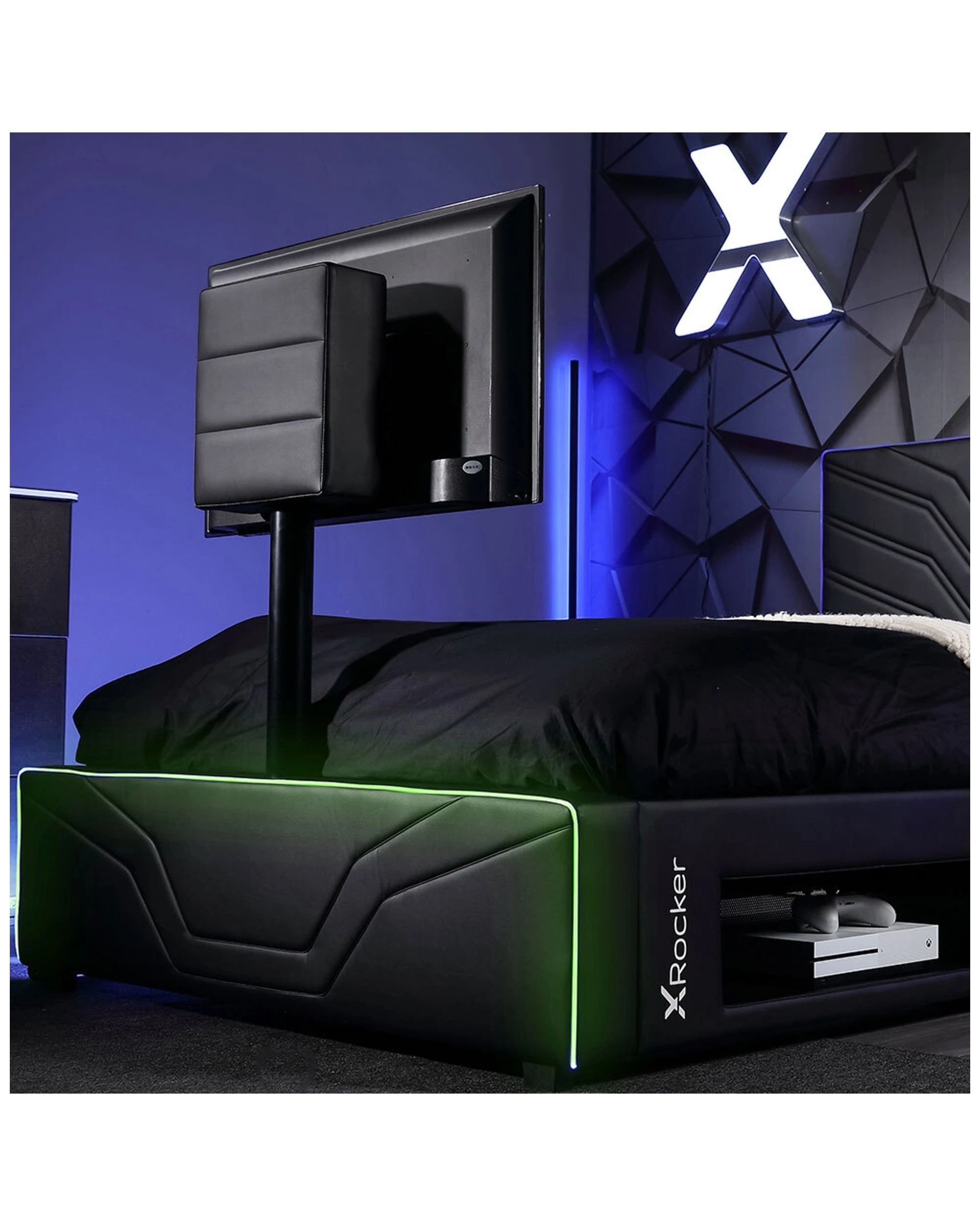 5 X Rocker Oracle Junior Single Gaming Bed Frame W/ Adjustable Twist Tv Mount
 - Black, 5 of 6