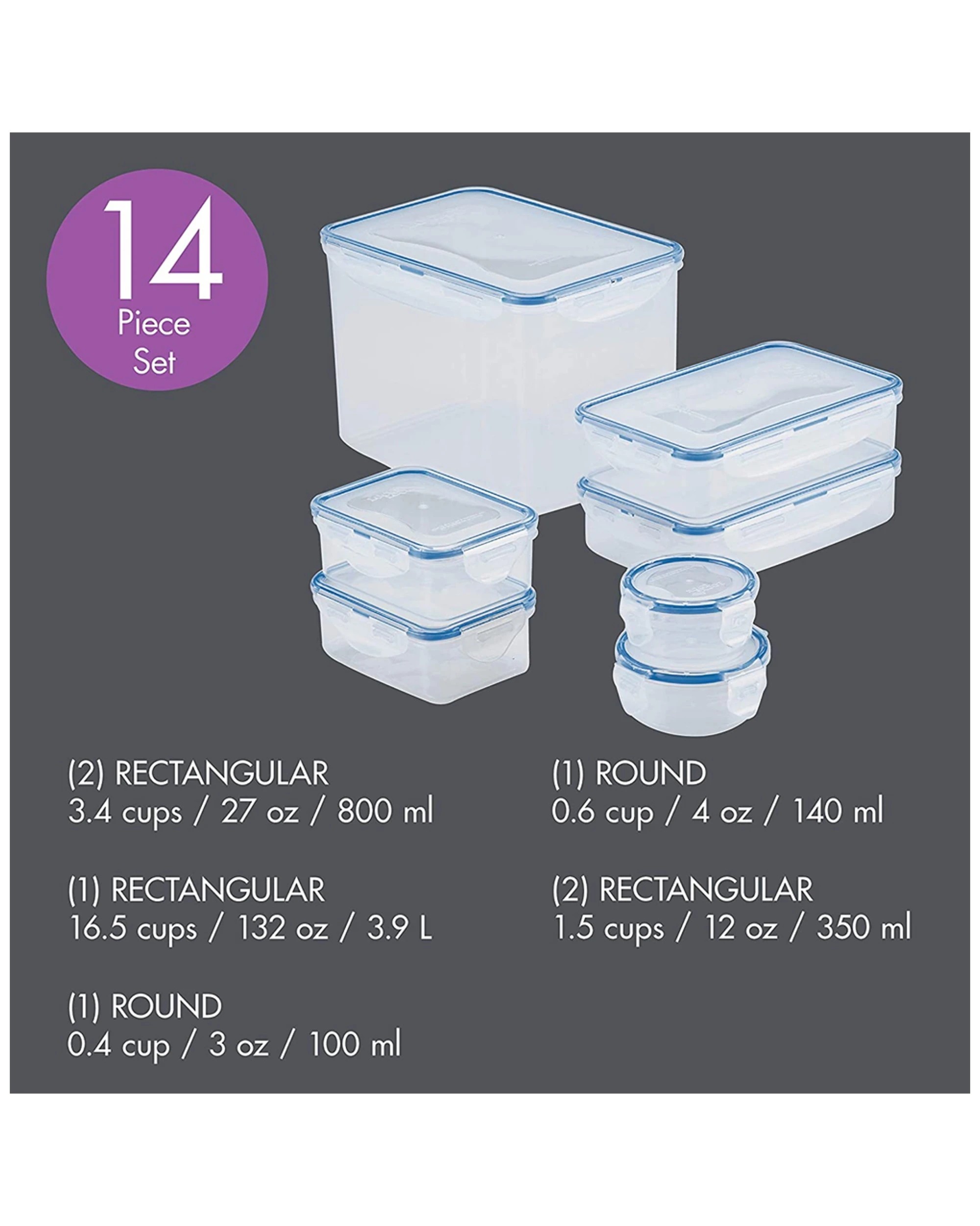 2 14pc Locknlock The Original Airtight Food Storage Rectangular Container Set
 - Clear, 2 of 2
