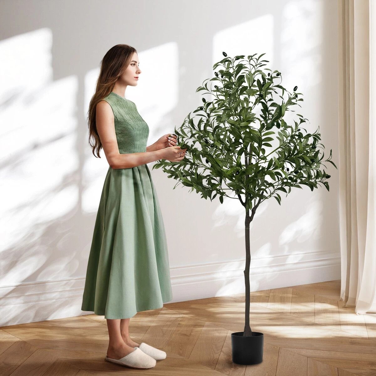2 AUSWAY Artificial Olive Tree Imitation Plant Fake Green Faux Potted, 2 of 5
