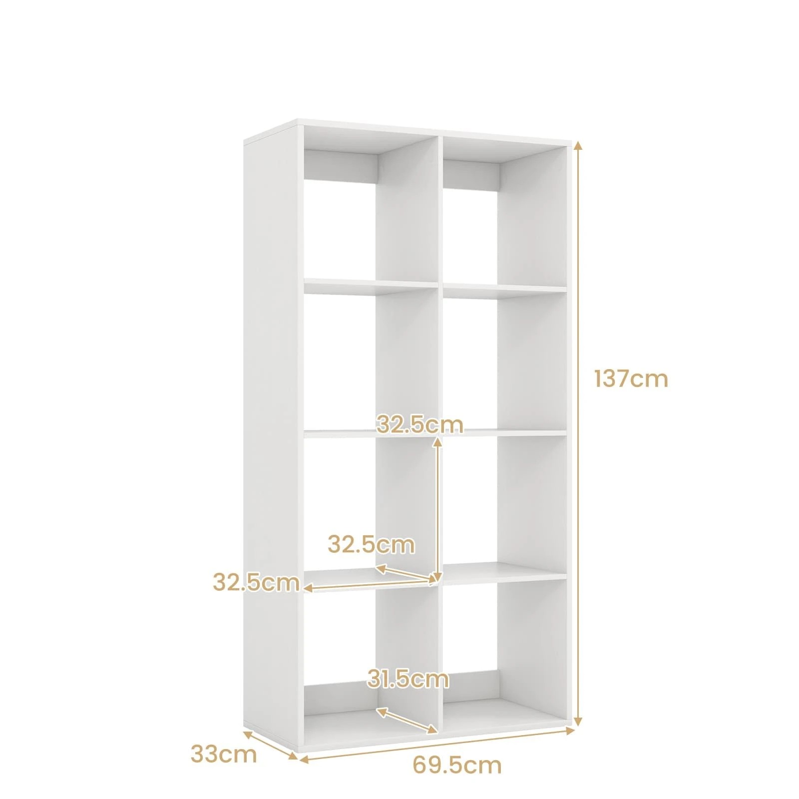 3 Costway 8-Cube Bookshelf Cubby Bookcase w/Back Guardrail Shelves Storage Organizer - White, 3 of 4