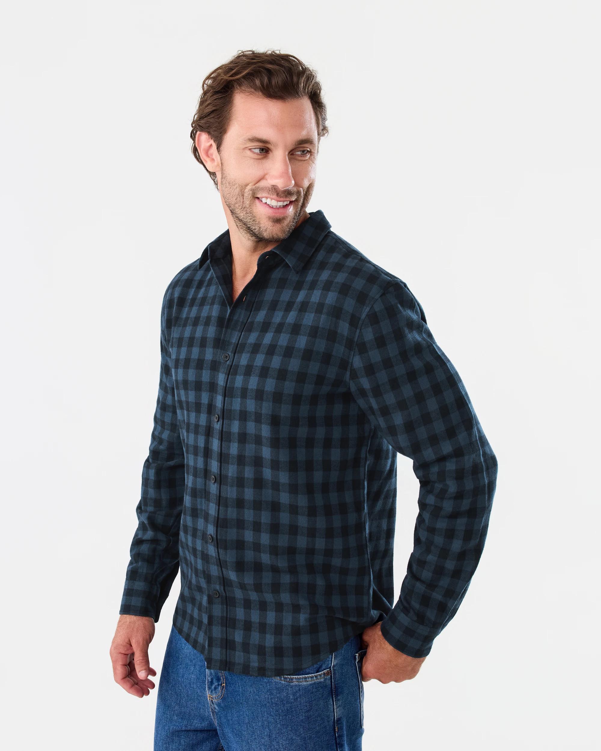 2 Long Sleeve Brushed Shirt Blu Check, 2 of 6