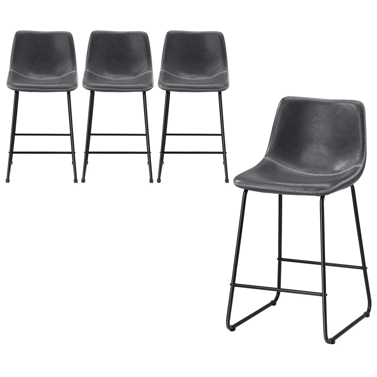 6 Oikiture 4x Bar Stools Kitchen Stool Dining Chairs Metal Leather
 - Grey, 6 of 10