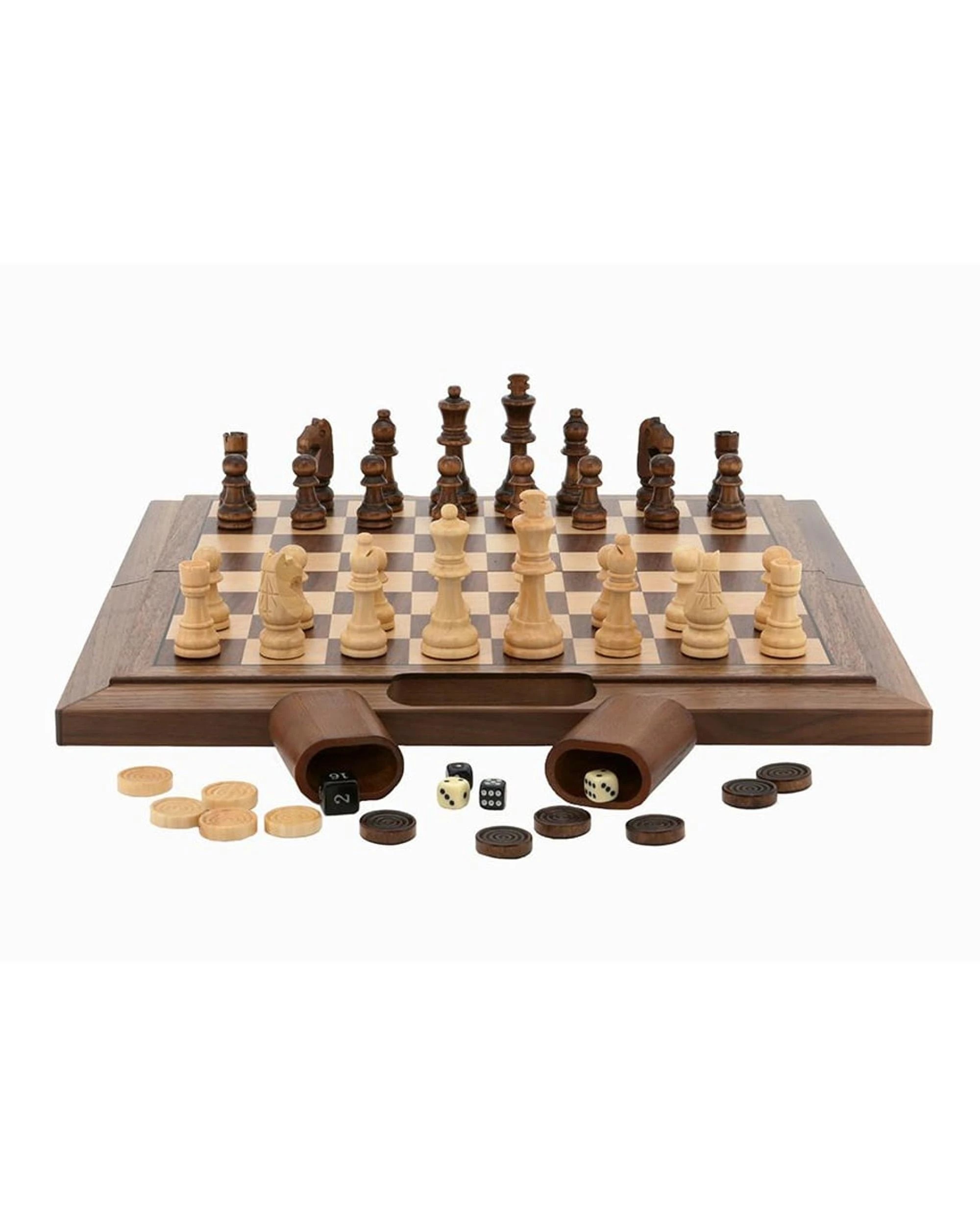 4 Dal Rossi 16 inch Walnut Folding 3-in-1 Chess/Backgammon/Checkers Set, 4 of 4