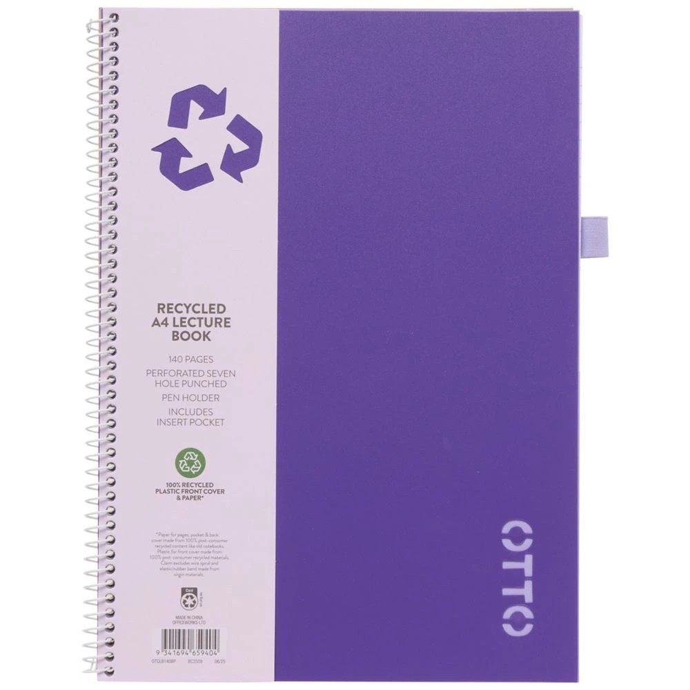 1 Otto A4 Recycled Lecture Book 140 Page Purple, 1 of 5