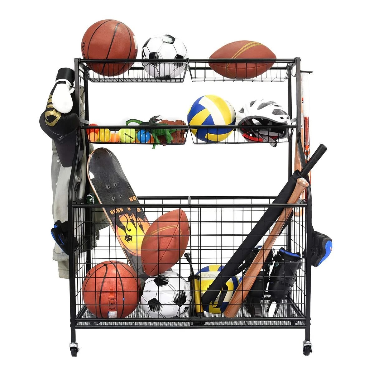 1 Ausway All-in-one Ball Storage Rack Gym Sports Equipment Garage Organiser, 1 of 4