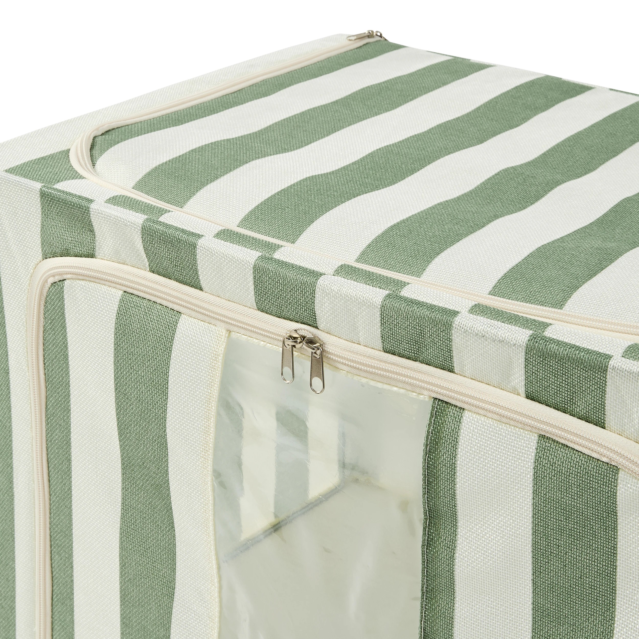 8 Linen Look Collapsible Box with Window - Extra Large, Green Stripe, 8 of 9