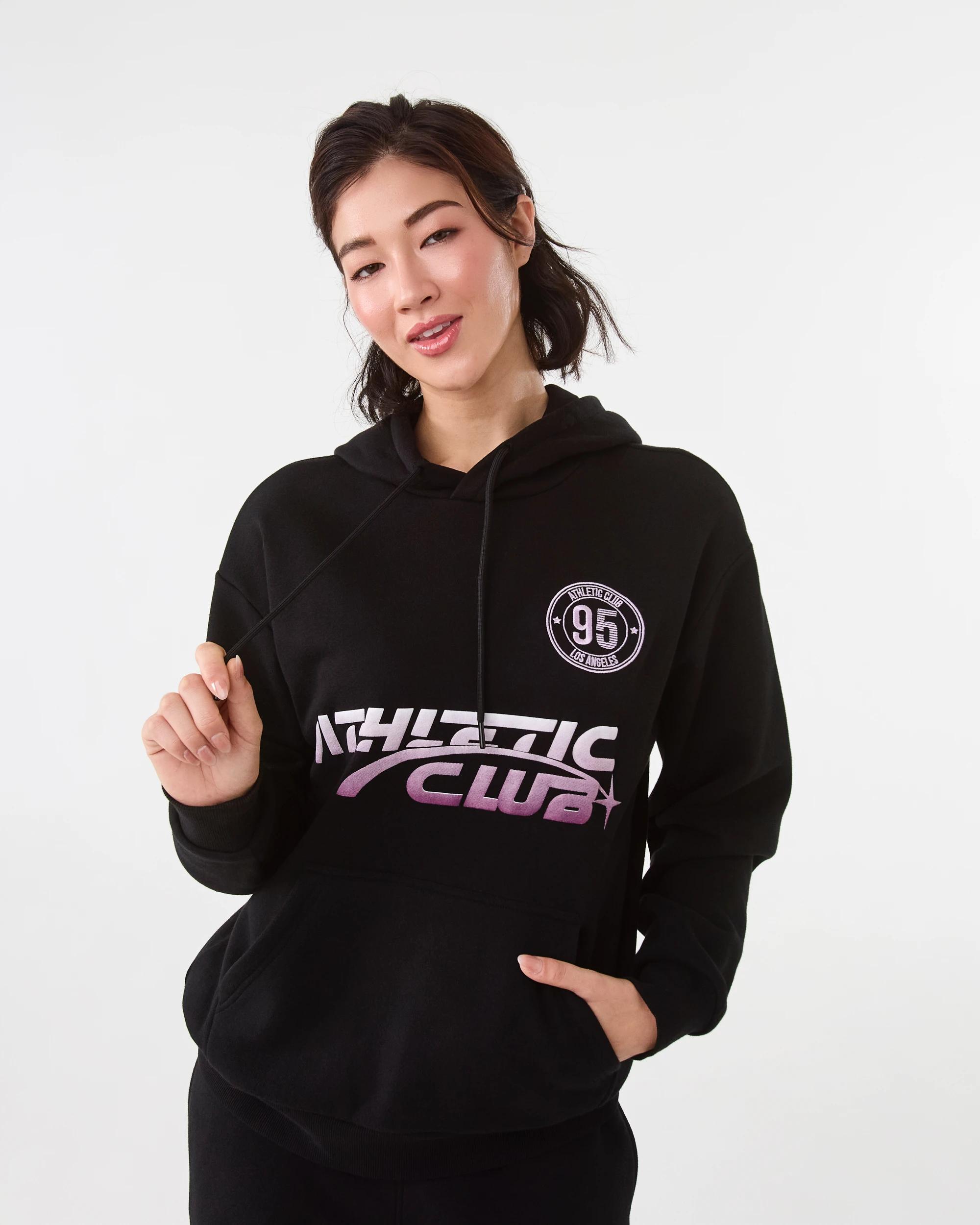 1 Active Womens Graphic Fleece Hoodie Black, 1 of 9