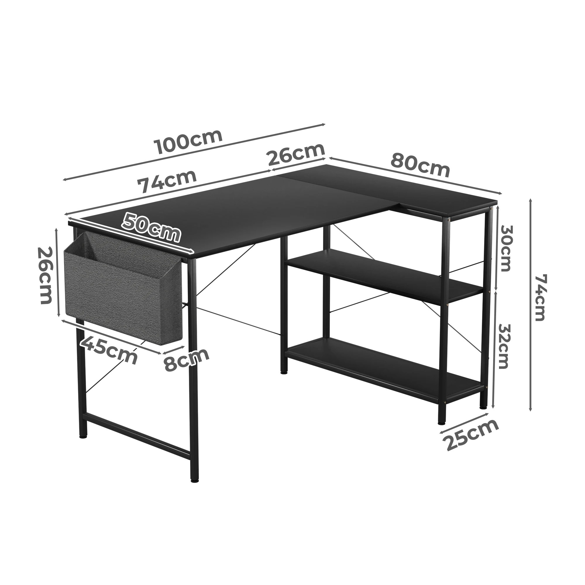 3 Levede L-shapd Computer Desk - Black, 3 of 6