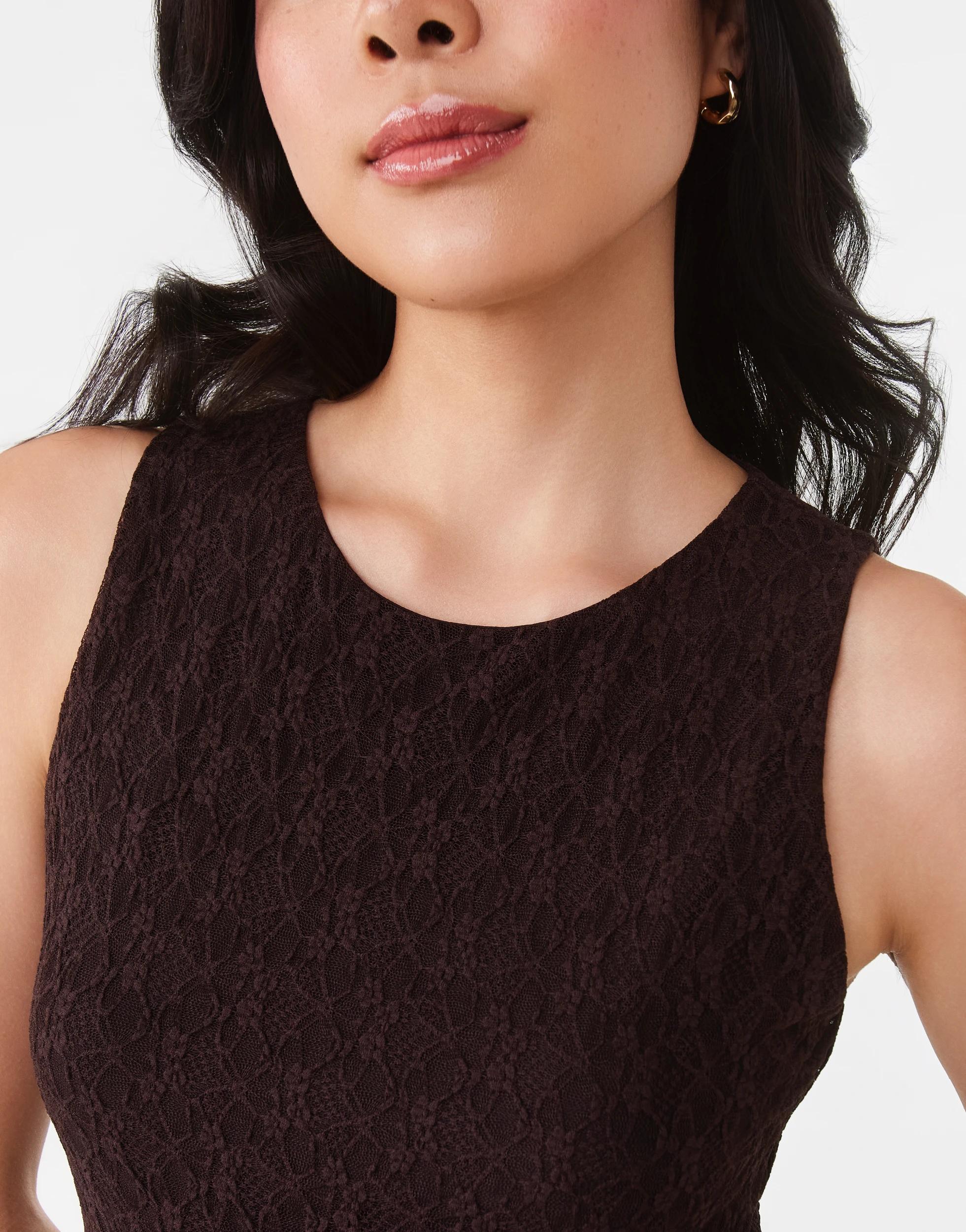 5 Sleeveless Lace Midi Dress Choc Plum, 5 of 6