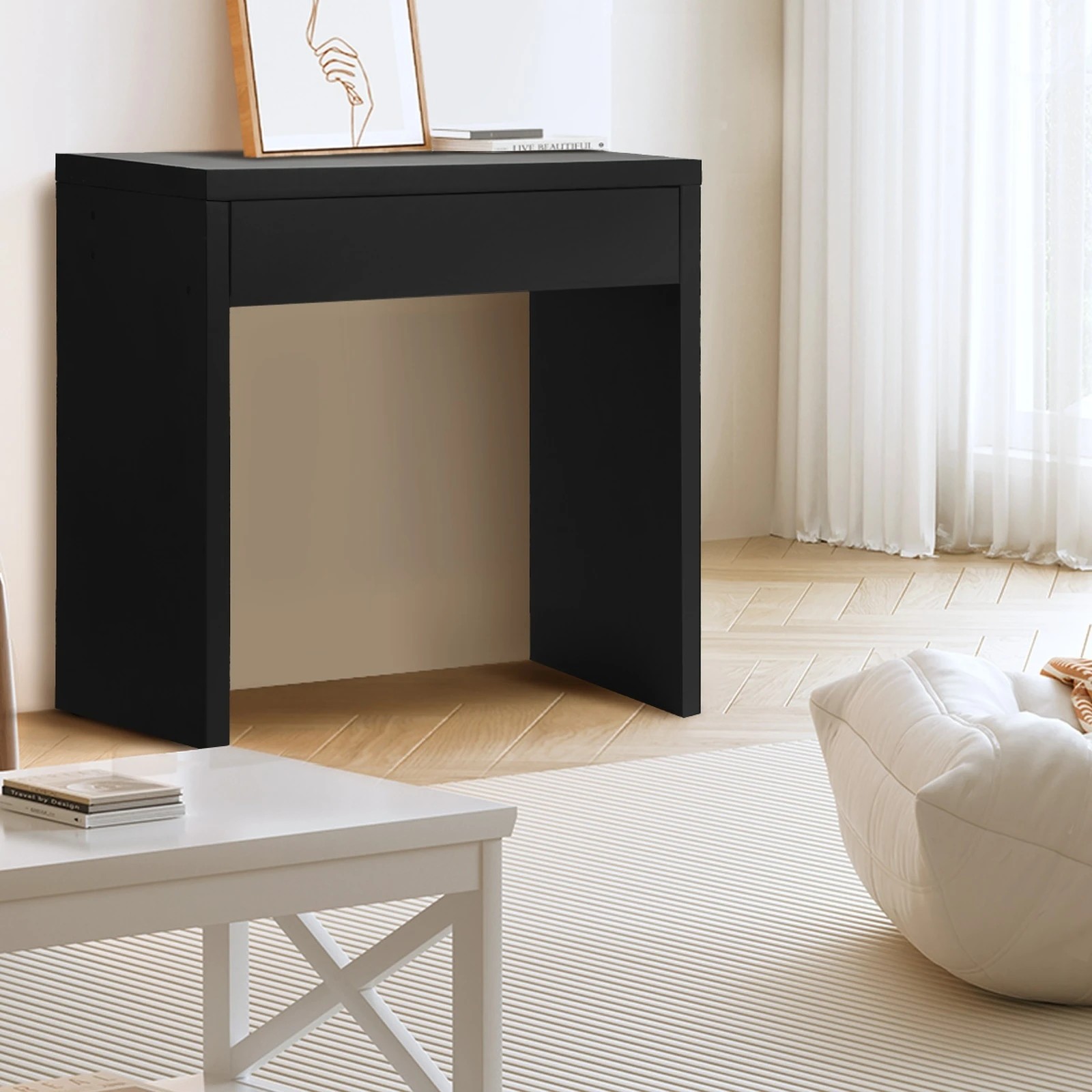 3 Oikiture Console Table Wood Sofa Table Hall Side Entry With Drawer
 - Black, 3 of 9