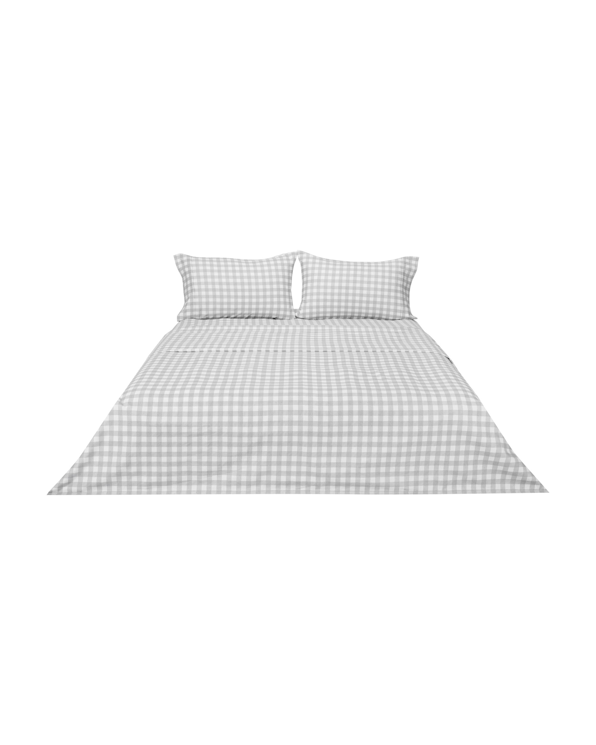 6 Gingham Cotton Flannelette Sheet Set - Double Bed, Grey, 6 of 7