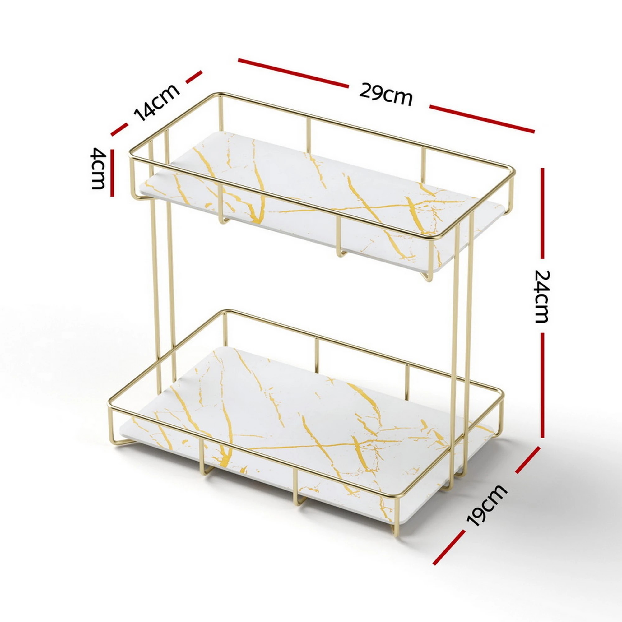 2 Artiss 2X Bathroom Storage Rack 2 Tier Corner Organiser Gold Marble Look - Gold, 2 of 9
