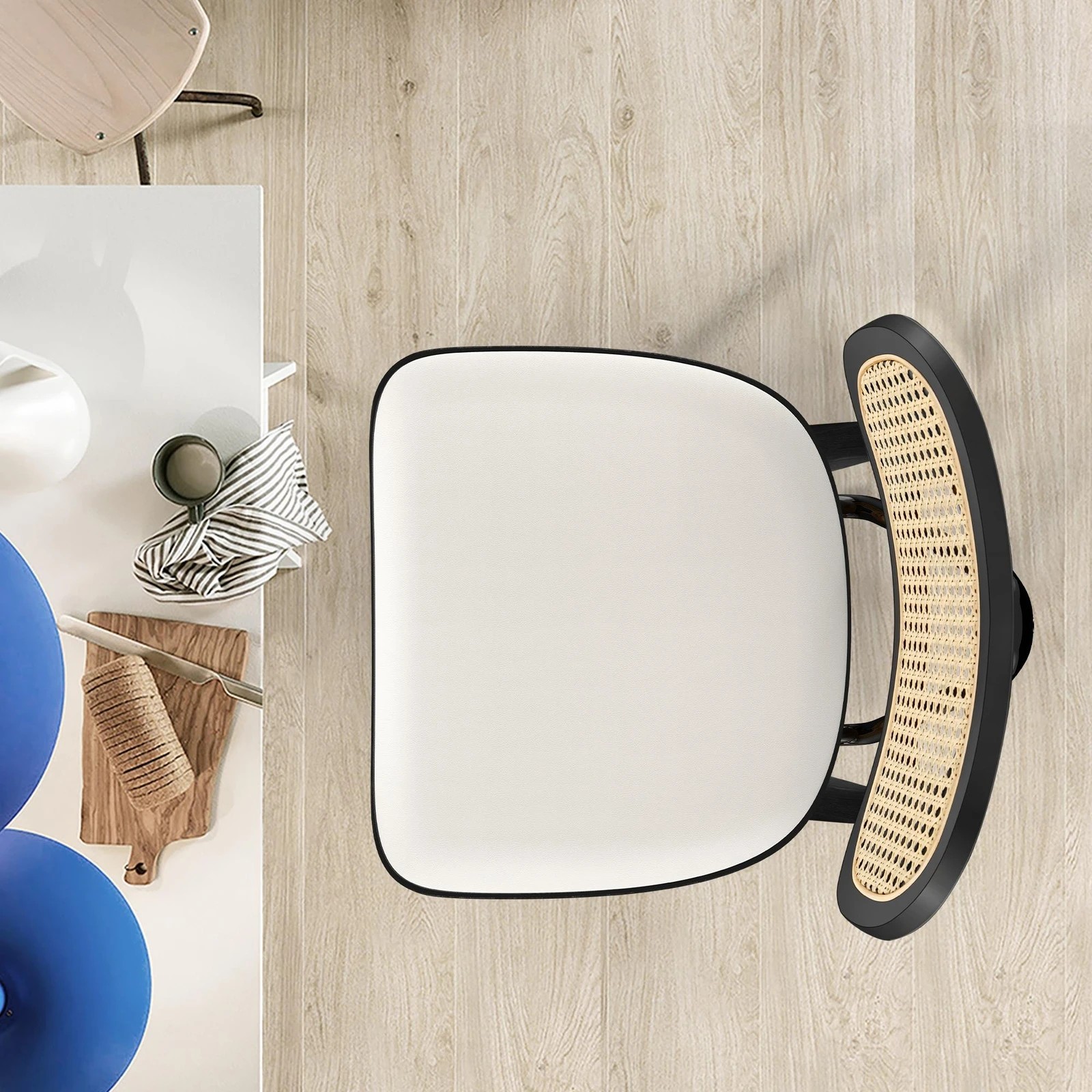 4 Alfordson 2x Bar Stools Kitchen Vintage Leather Seat Rattan Chair - White, 4 of 10