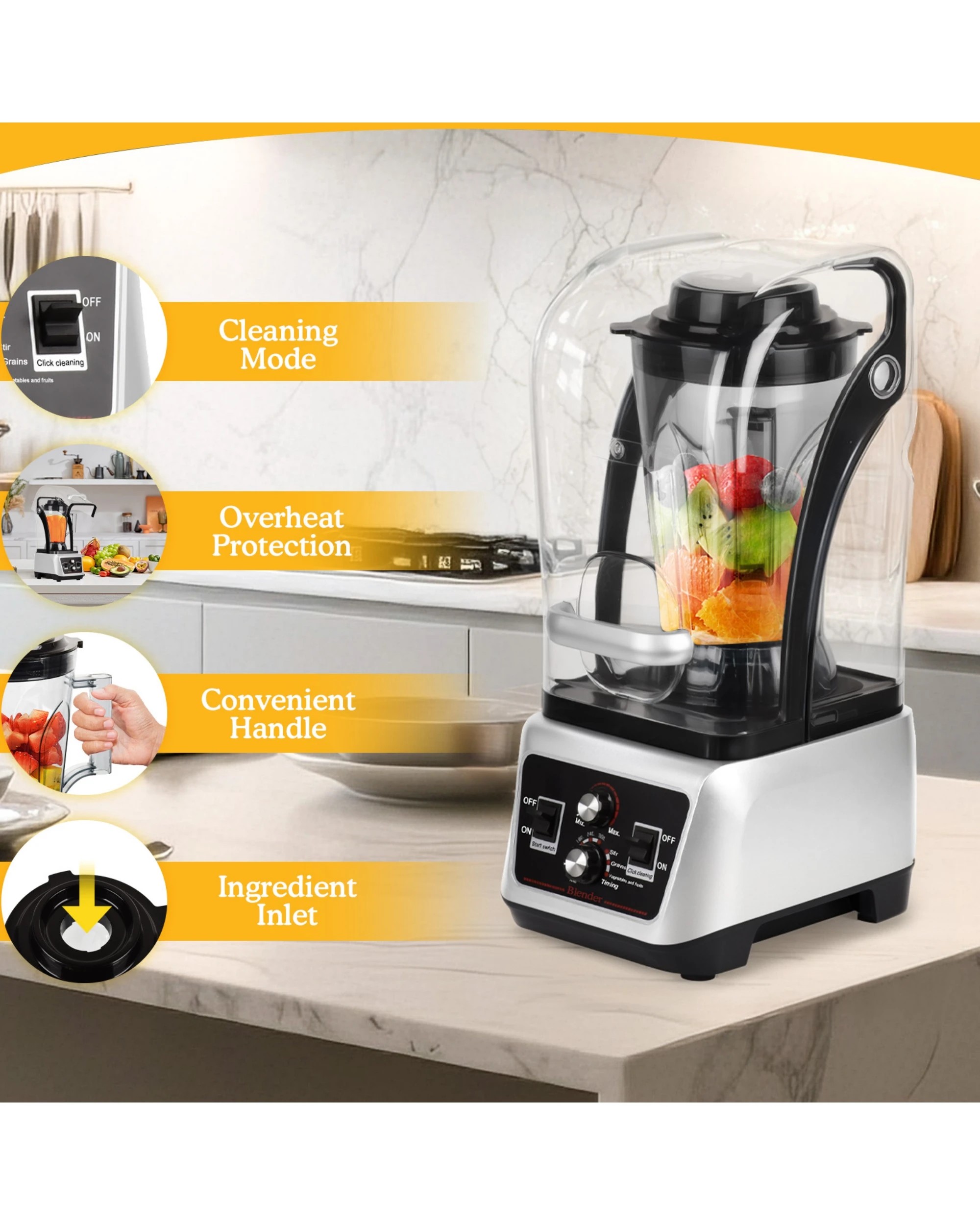 5 Advwin Commercial Blender with Soundproof Shield, 4.5L High-Speed Smoothie Blender, 5 of 7