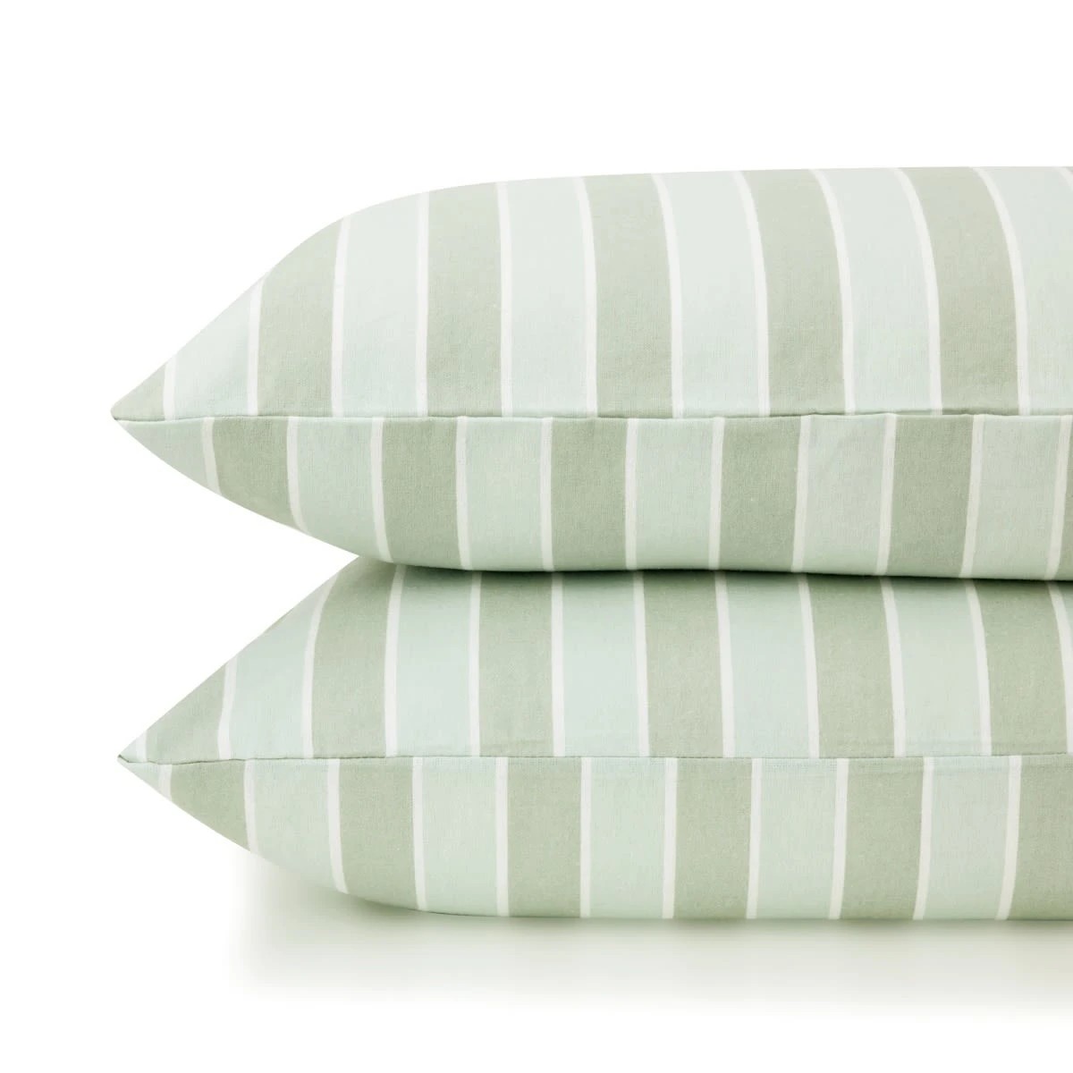 2 Stripe Flannelette Cotton Sheet Set - King Bed, Sage, 2 of 7