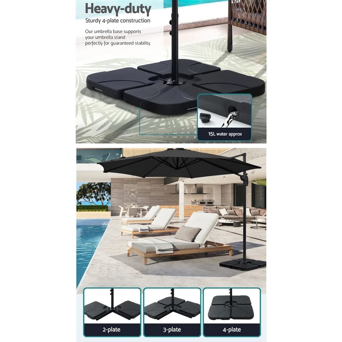 7 Instahut 3m Outdoor Umbrella w/Base Cantilever Beach Roma 360 Degree Tilt - Black, 7 of 7