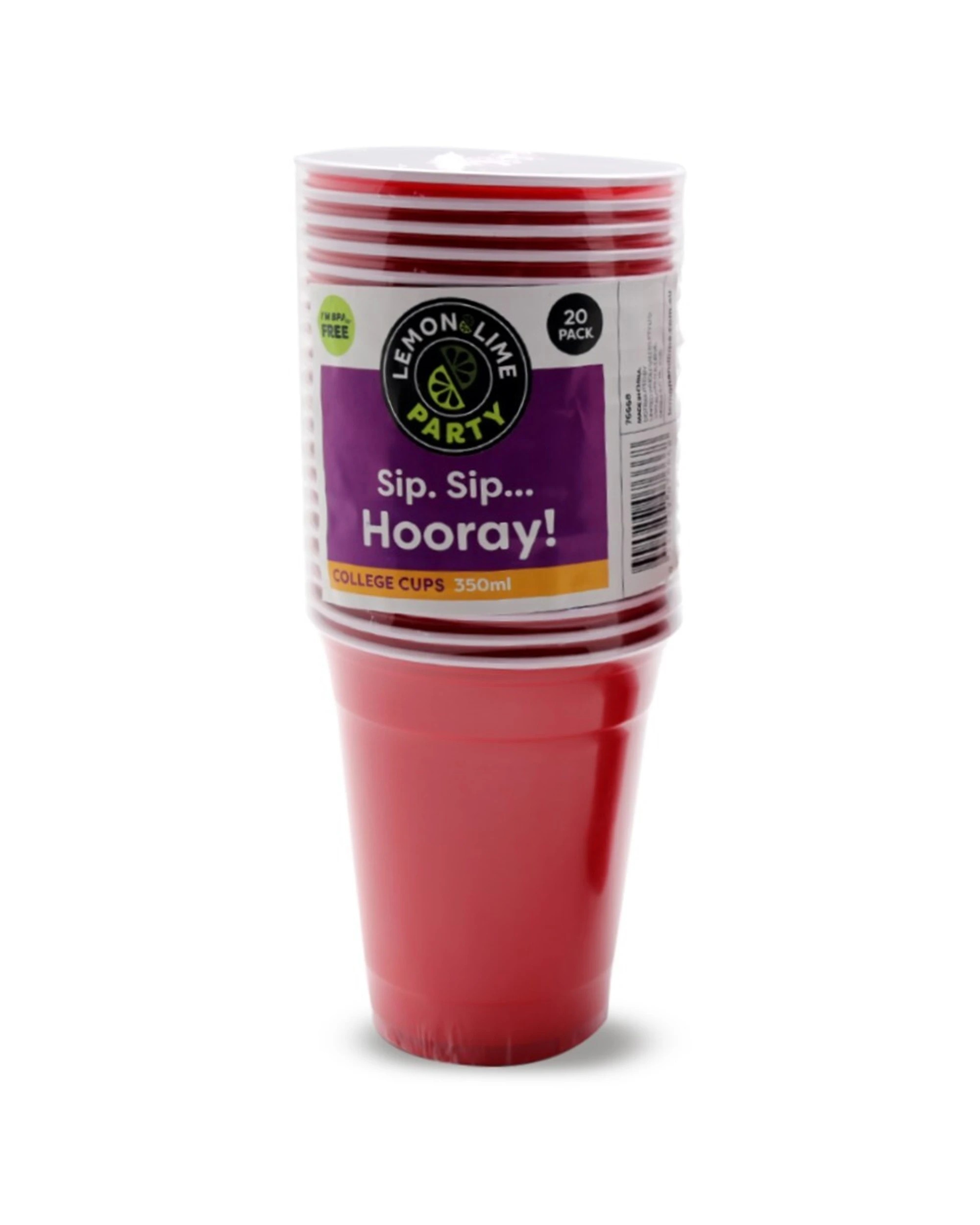 2 Lemon & Lime 3PK 20PK 350ml College Party Cups BPA Free Durable Reusable Set - Red, 2 of 3
