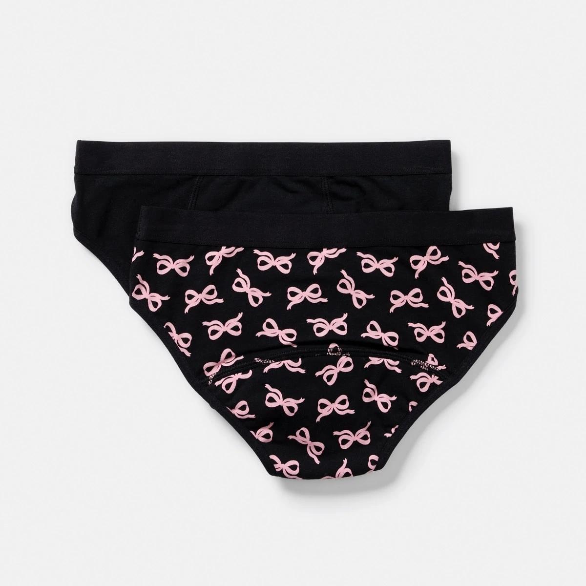 2 2 Pack Girls Period Briefs BLACK BOWS, 2 of 4