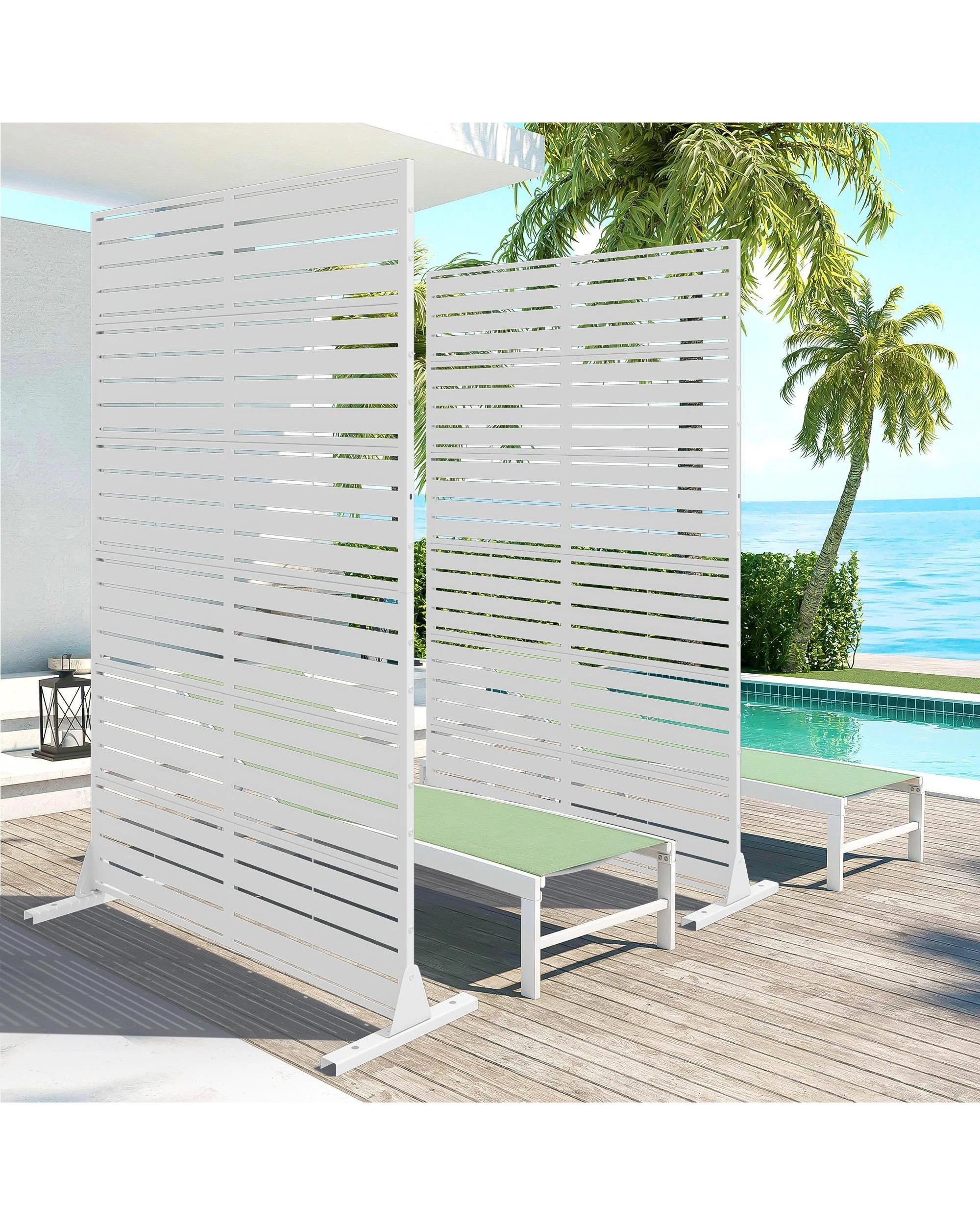 4 OAKORY 180cm Metal Privacy Screen Panel, Galvanized Steel Decorative Fence, Rust Resistant White, 4 of 7
