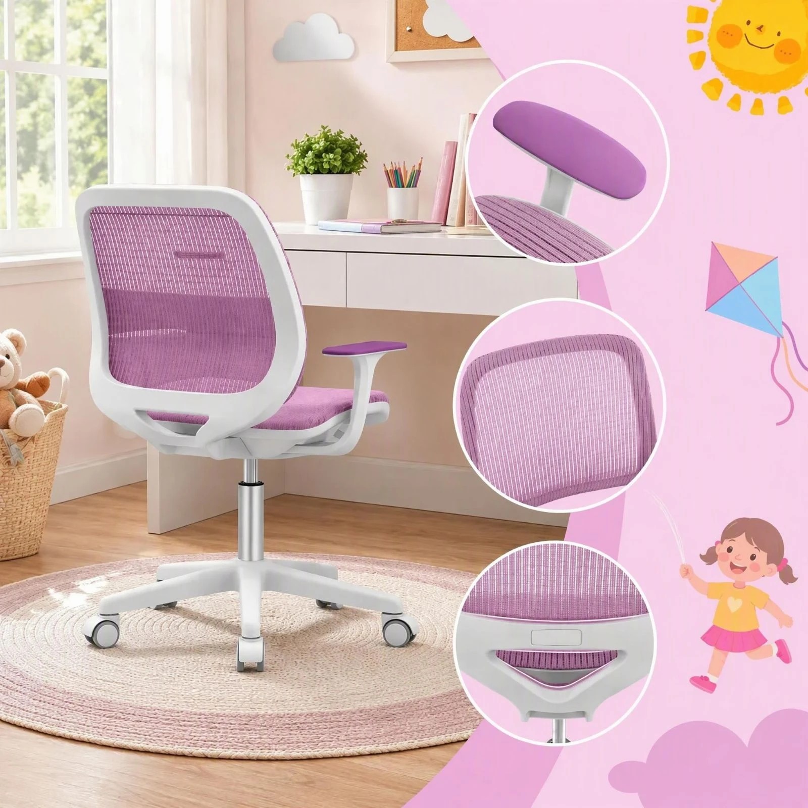 Costway Kids Desk Chair Swivel Mesh Computer Chair Study Chair w ...