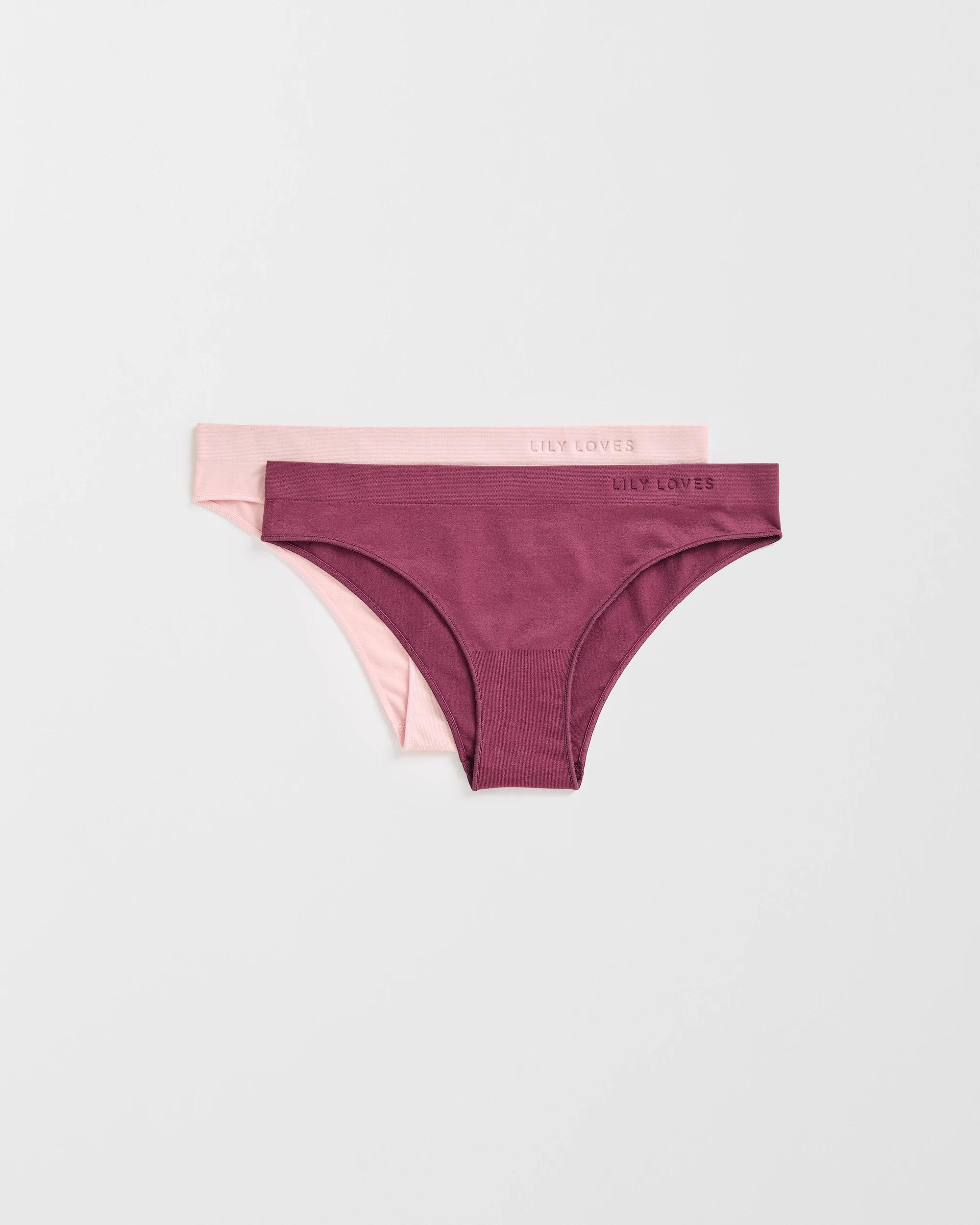 1 Lily Loves 2 Pack Seamfree Embossed Brazilian Briefs CHALK PINK/CRUSHED VIOLET, 1 of 4