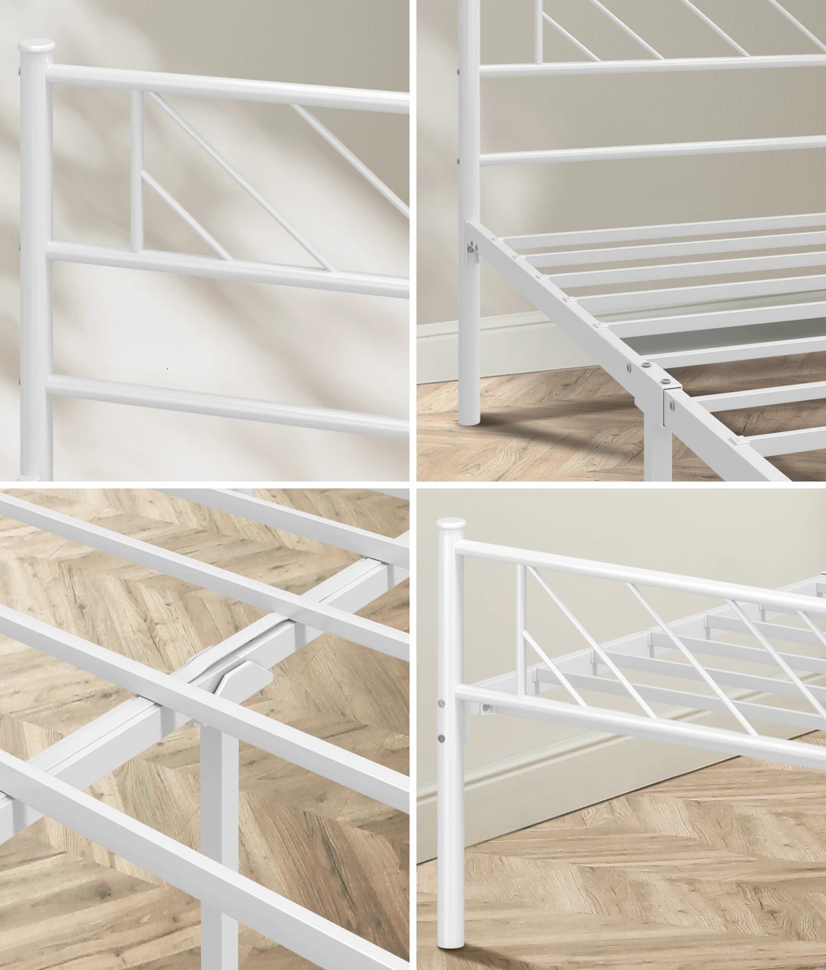 5 Oikiture Metal Bed Frame King Single Size Metal Base Mattress Platform - White, 5 of 9