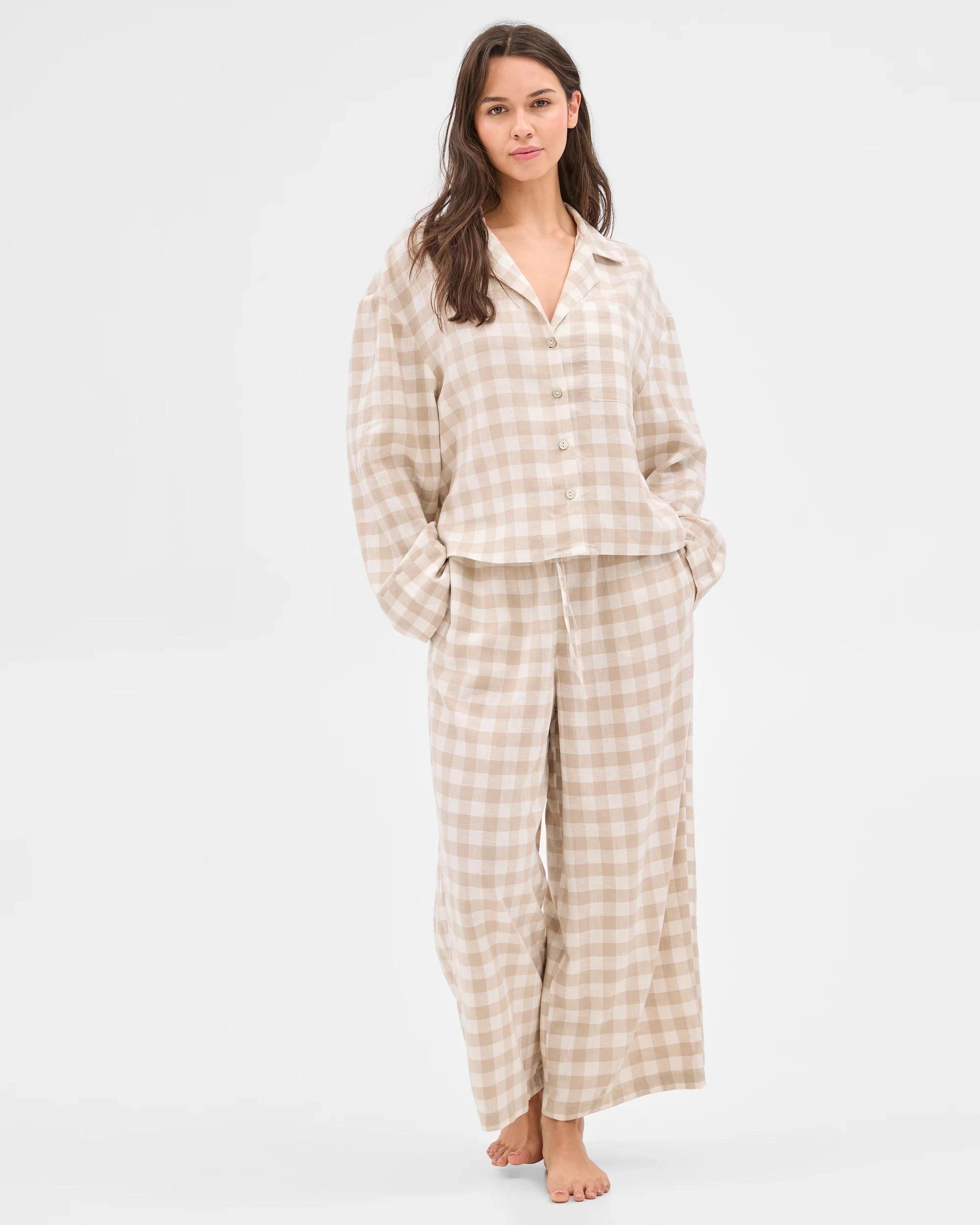 5 Target Womens Linen Blend Gingham Shirt and 7/8 Length Pant Pyjama Set NEUTRAL, 5 of 6