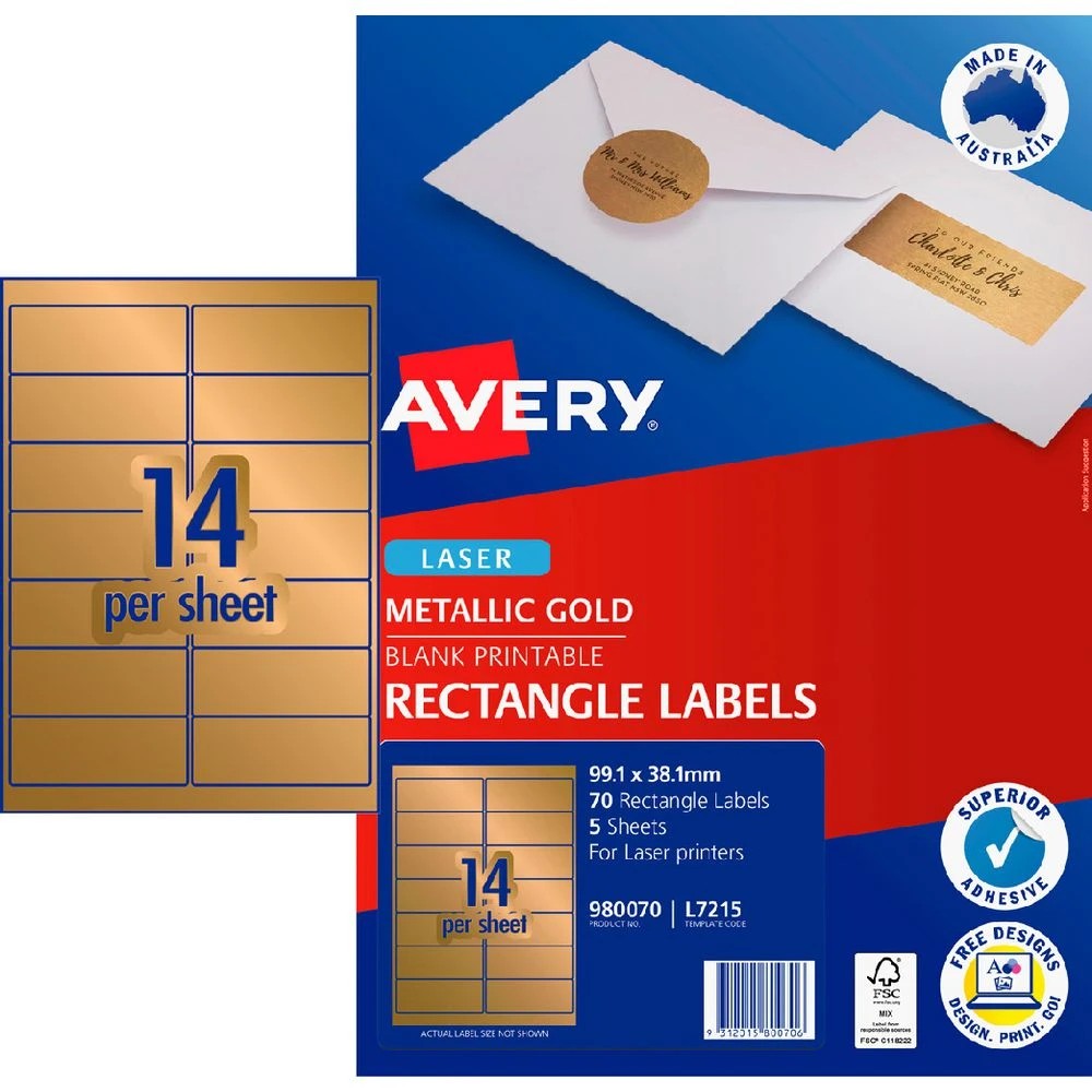 1 Avery 14UP Laser Labels Gold 5 Sheets, 1 of 5