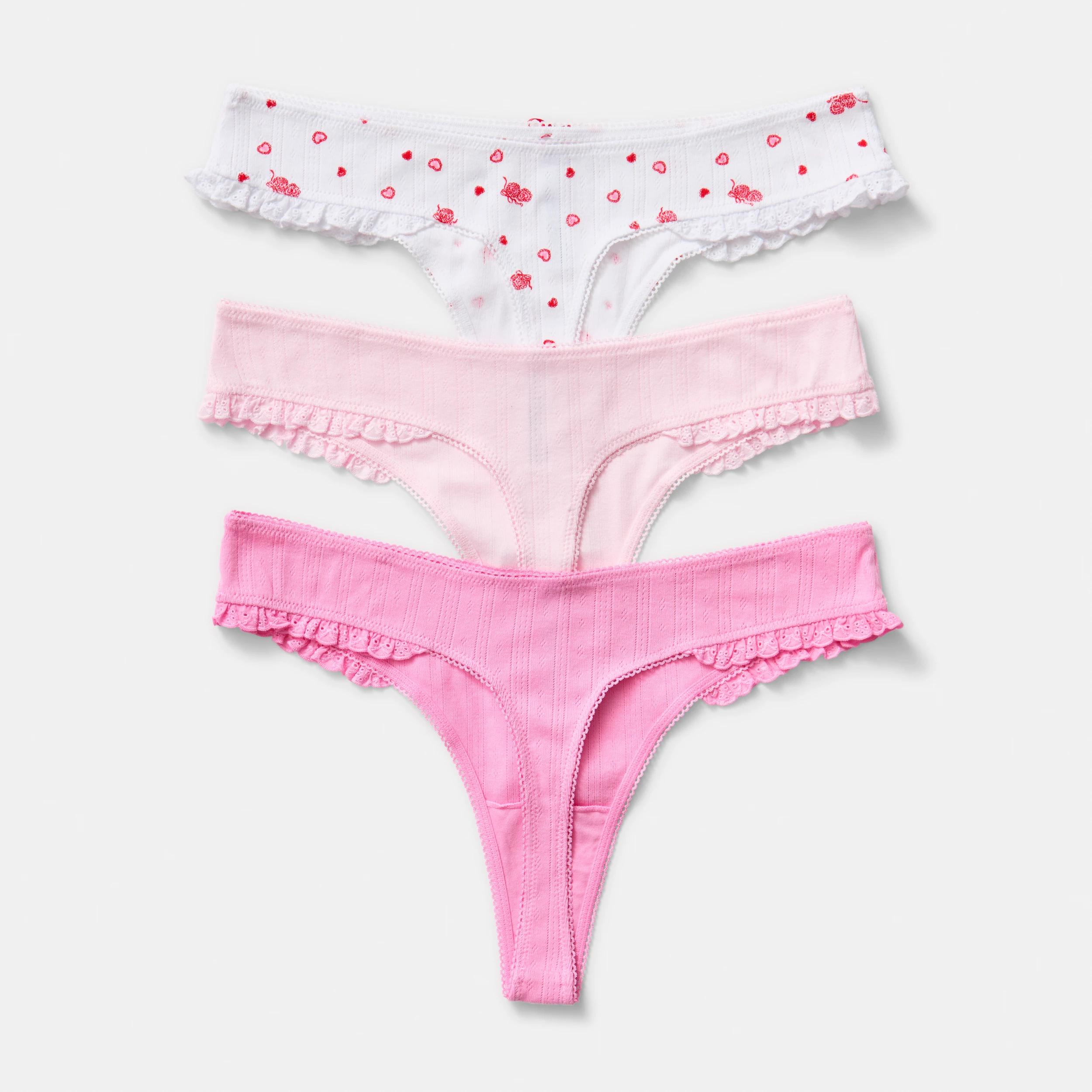 2 3 Pack Pointelle Ruffle G-String Briefs Heart Lock, 2 of 8