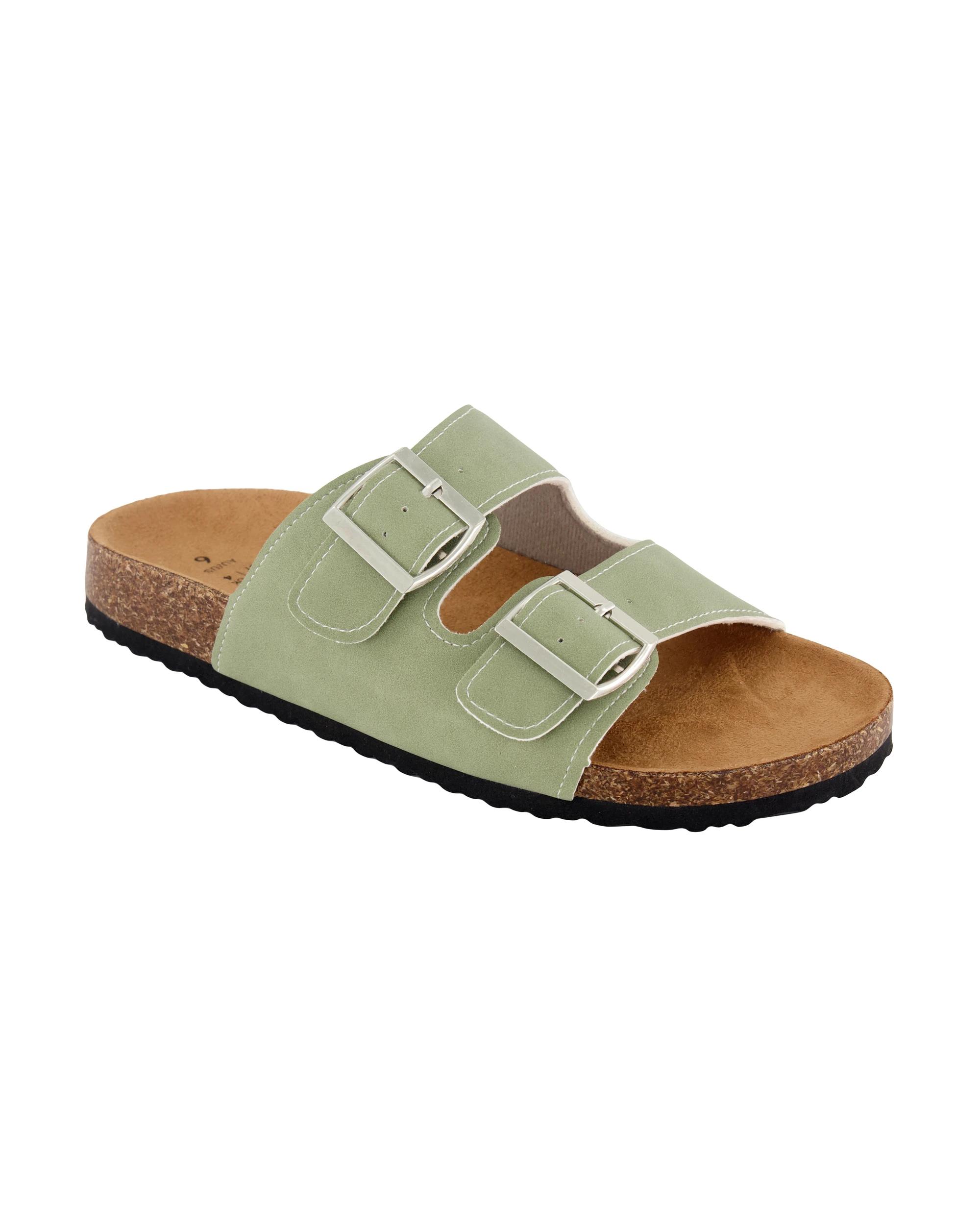 1 Two Band Buckle Footbed Slides Sage Green, 1 of 3