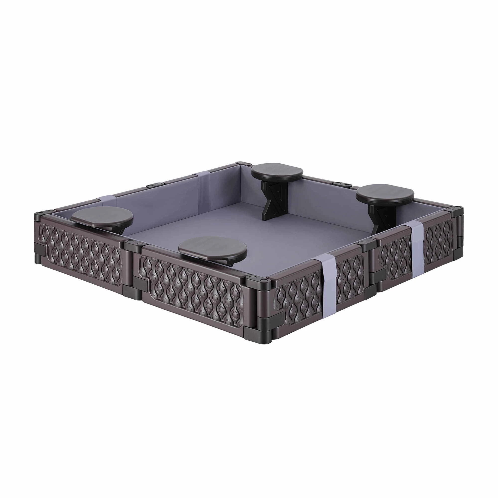1 Keezi Kids Square Sandpit with Cover and 4 Seats - Brown, 1 of 8