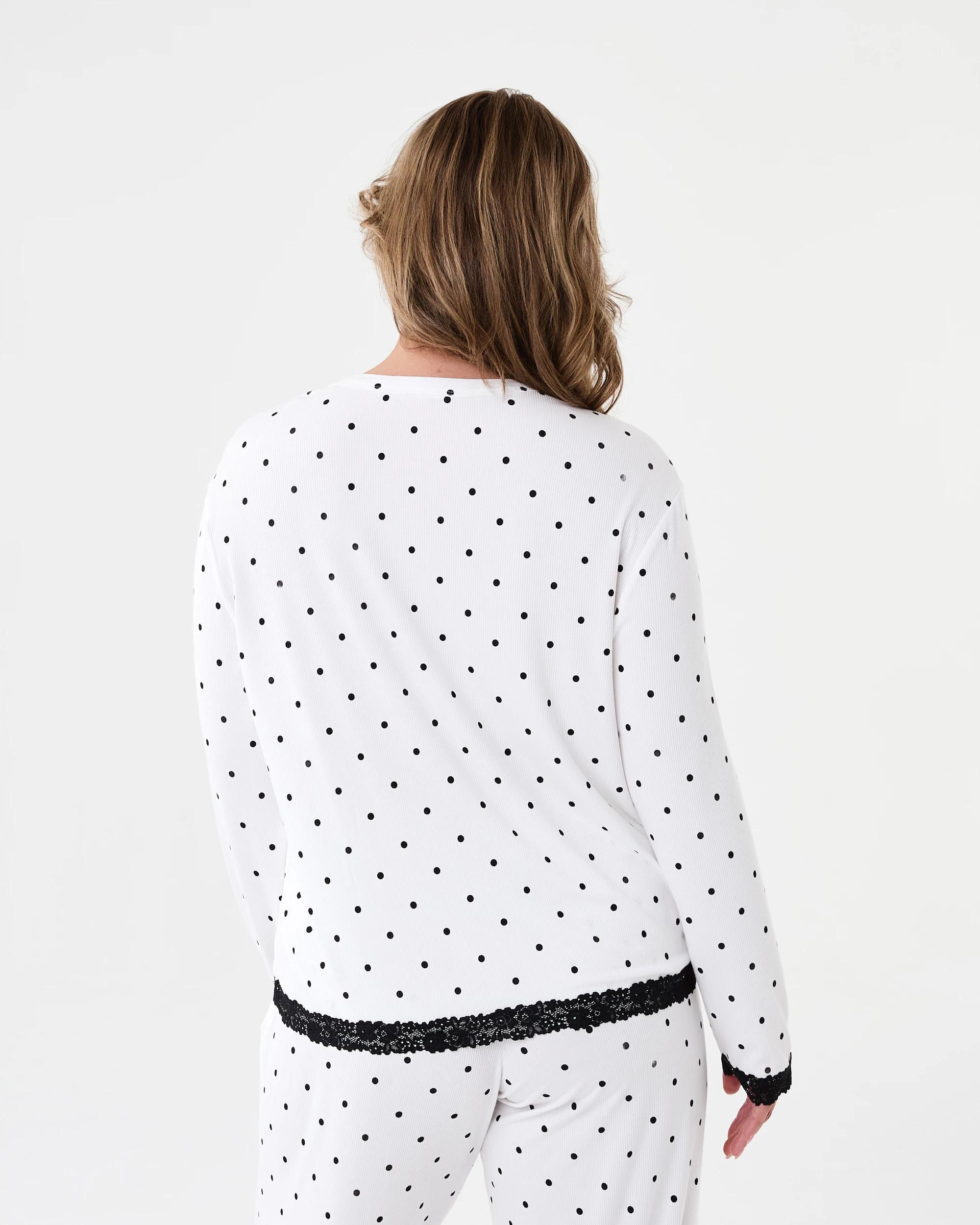 3 Rib Lace Trim Top Dots White, 3 of 5