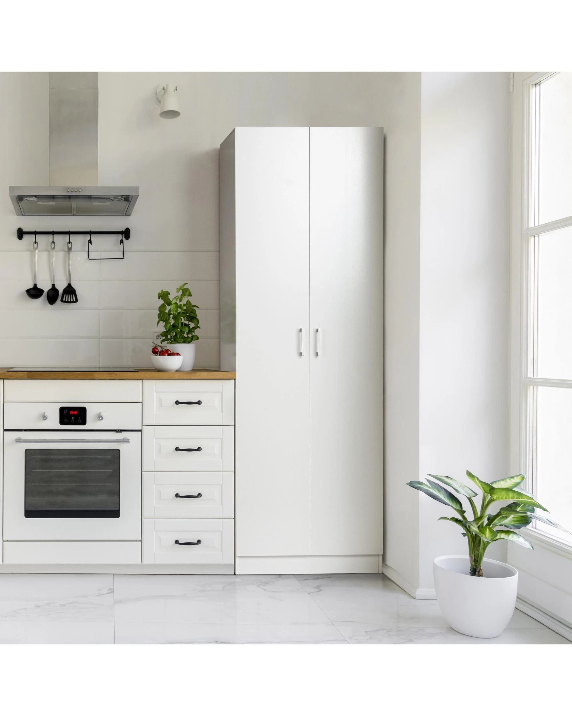 2 Kodu Ivy Broom Cupboard Pantry Storage Cabinet 2 Door 5 Tier Shelf Multipurpose - White, 2 of 9