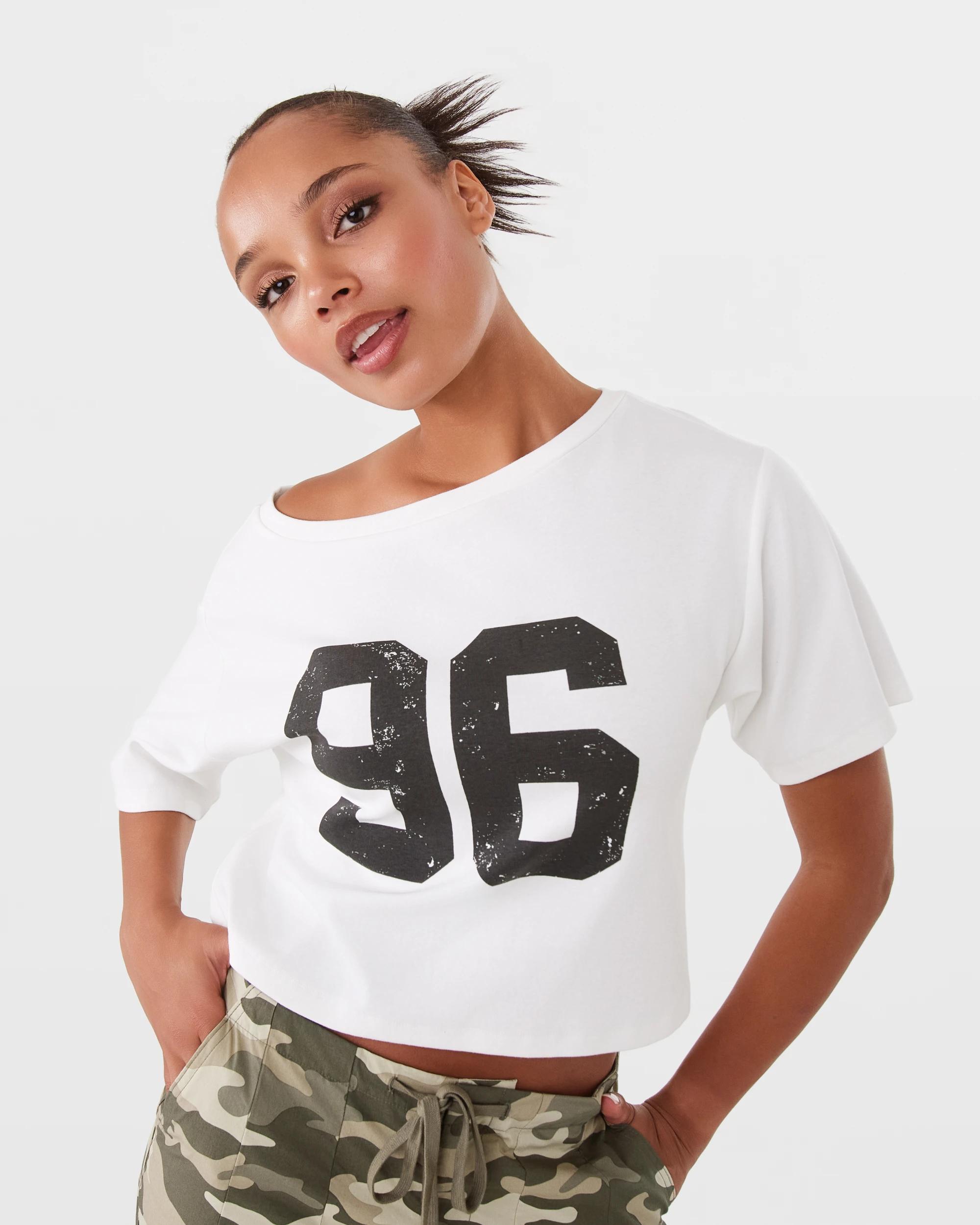 1 Off The Shoulder Print T-shirt Snw White, 1 of 10