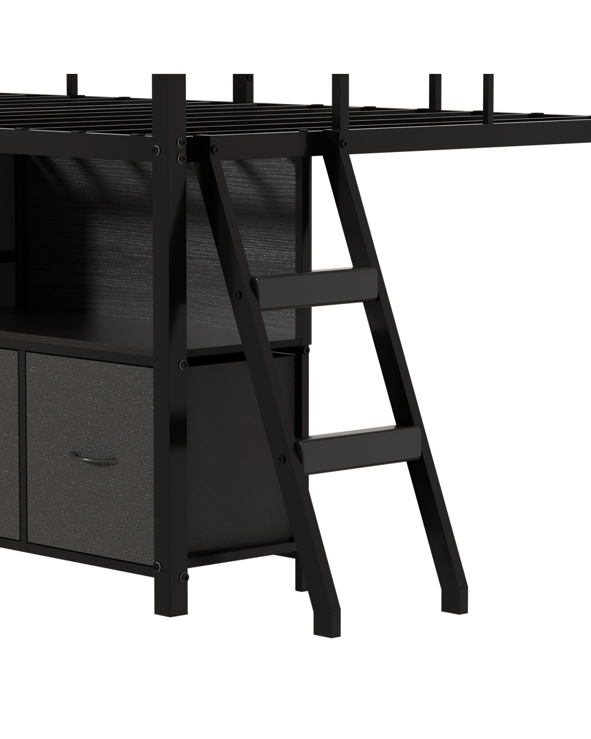 5 Advwin King Single Low Loft Bed with 7 Drawers Bookcase LED Light for Kids - Black, 5 of 6
