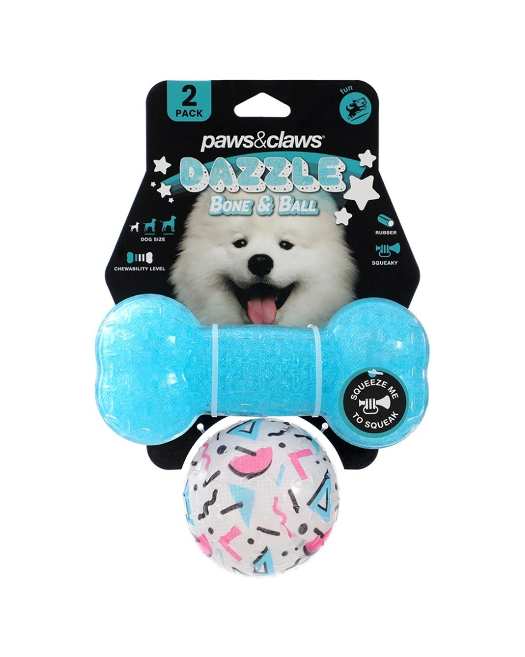 7 Paws & Claws 6x 2pc Dazzle Bone Printed Ball Pet Dog Toy Set - Assorted, 7 of 7