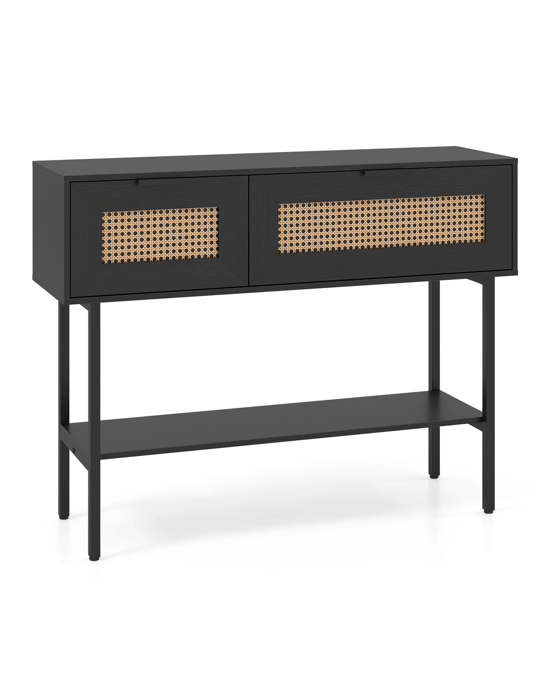 Costway Rattan Console Table w/Flip Doors Boho Sofa Side Table - Black ...