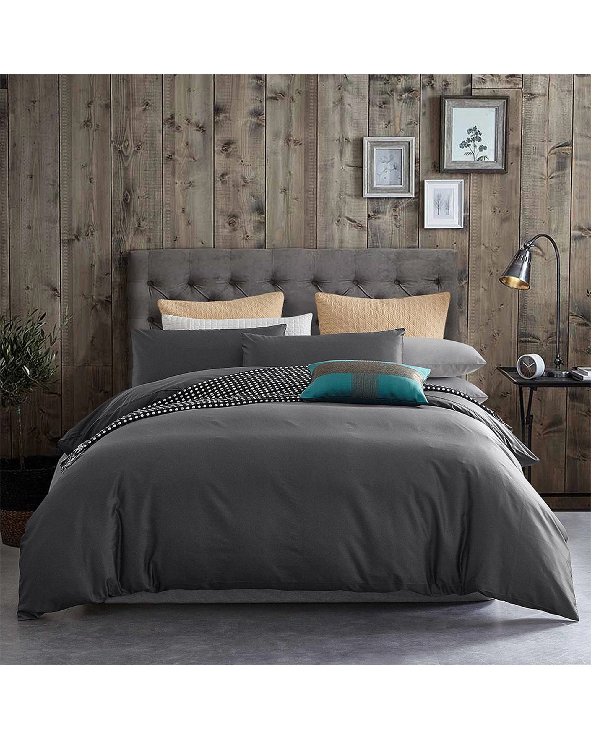 1 Cotton More 100% Cotton 650TC Quilt Cover Set King Steel - Grey, 1 of 7