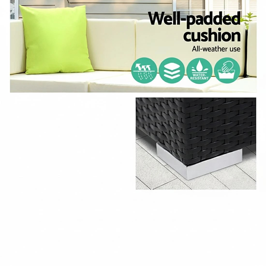 3 Gardeon 7-Piece Outdoor Sofa Set Wicker Couch Lounge Setting 6 Seater - Black, 3 of 6