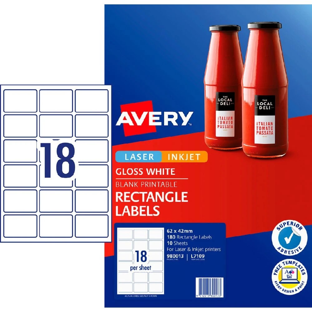 1 Avery 18UP Inkjet Laser Rectangle Labels Gloss White 10 Sheet, 1 of 6