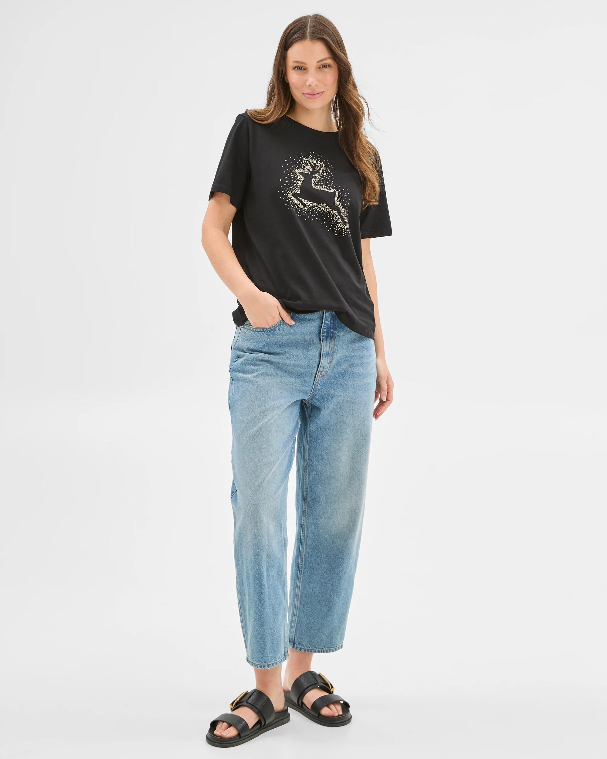 5 Target Australian Cotton Printed Christmas T-shirt BLACK REINDEER, 5 of 5