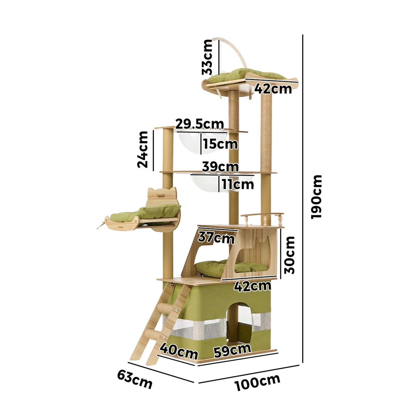 2 Alopet Cat Tree Tower Scratching Post Scratcher Condo House Bed Furniture 190cm - Green, 2 of 9